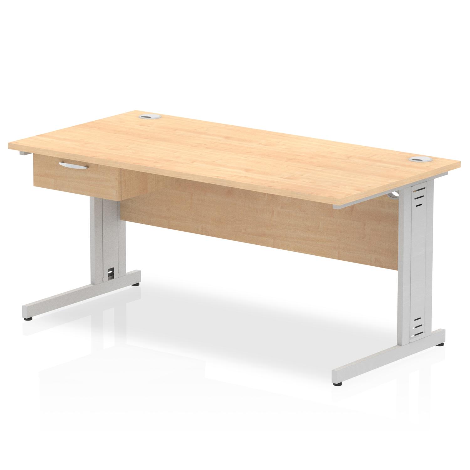 Impulse Cable Managed Straight Desk With Single Fixed Pedestal (Maple)