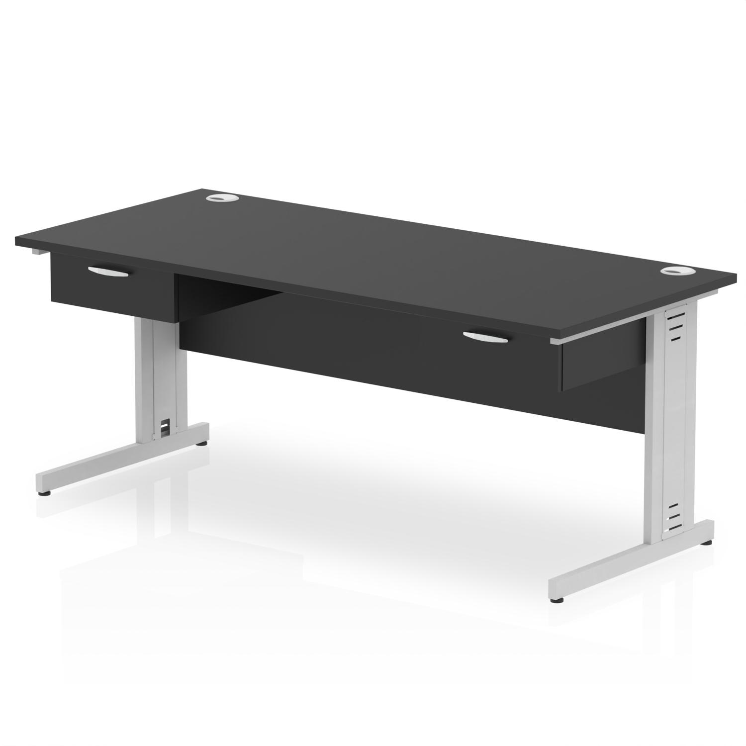 Impulse 1800 x 800mm Straight Office Desk Black Top Silver Cable Managed Leg Workstation 2 x 1 Drawer Fixed Pedestal