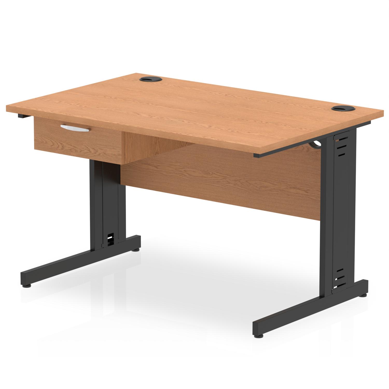 Impulse Cable Managed Straight Desk With Single Fixed Pedestal (Oak)