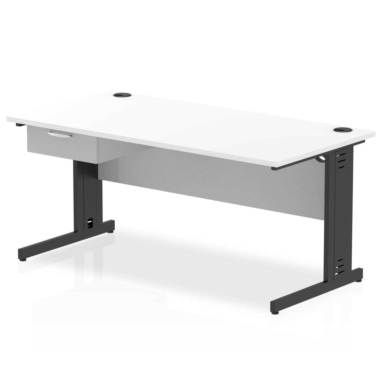 Impulse 1600 x 800mm Straight Office Desk White Top Black Cable Managed Leg Workstation 1 x 1 Drawer Fixed Pedestal