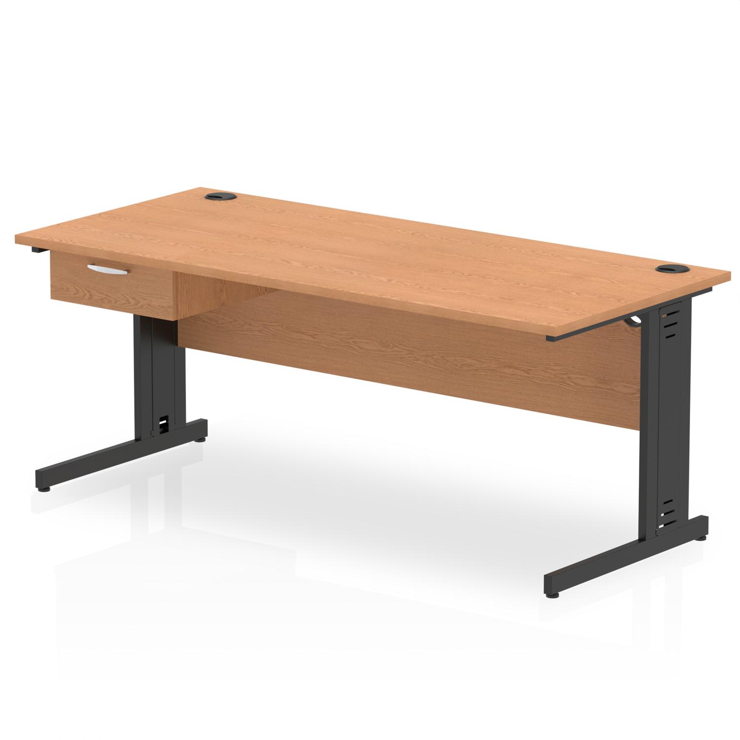 Impulse 1800 x 800mm Straight Office Desk Oak Top Black Cable Managed Leg Workstation 1 x 1 Drawer Fixed Pedestal