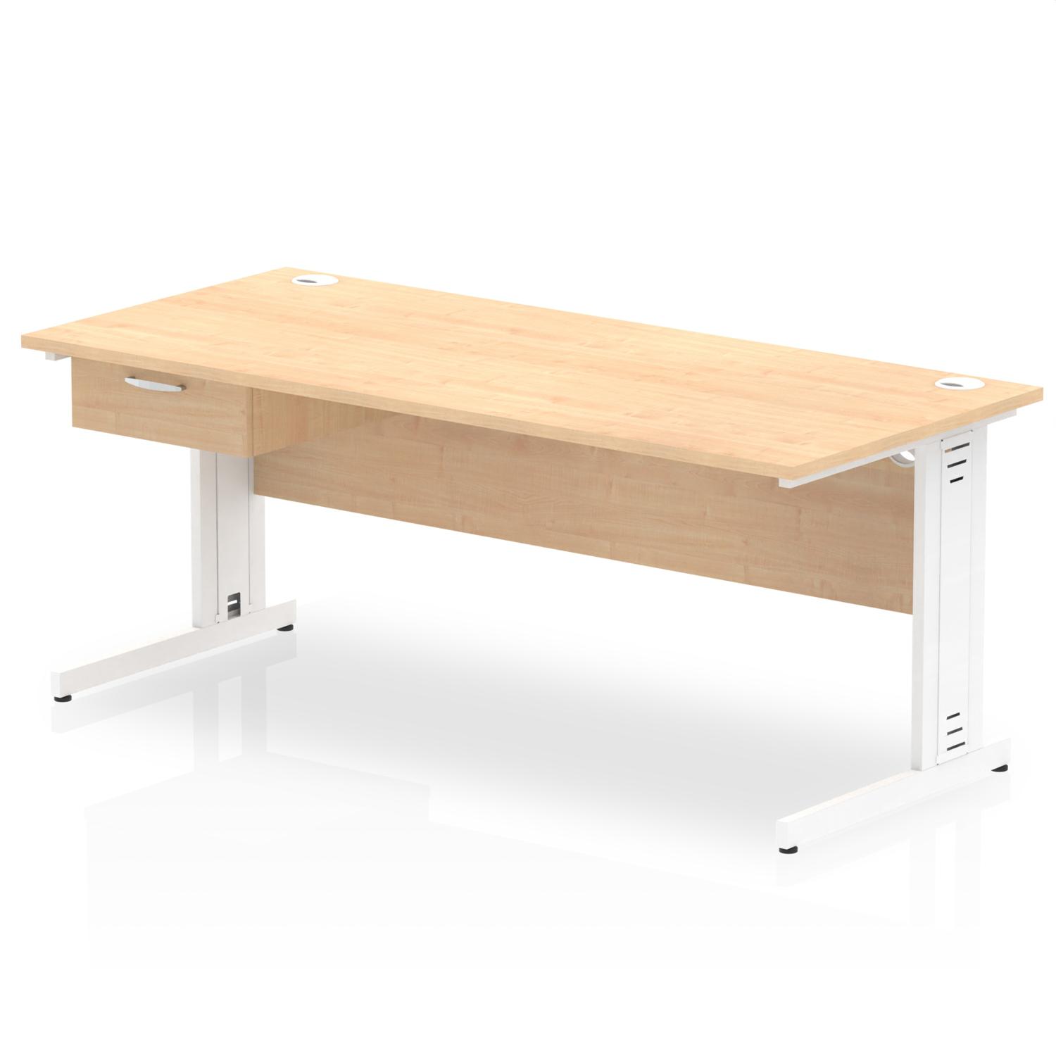 Impulse 1800 x 800mm Straight Office Desk Maple Top White Cable Managed Leg Workstation 1 x 1 Drawer Fixed Pedestal