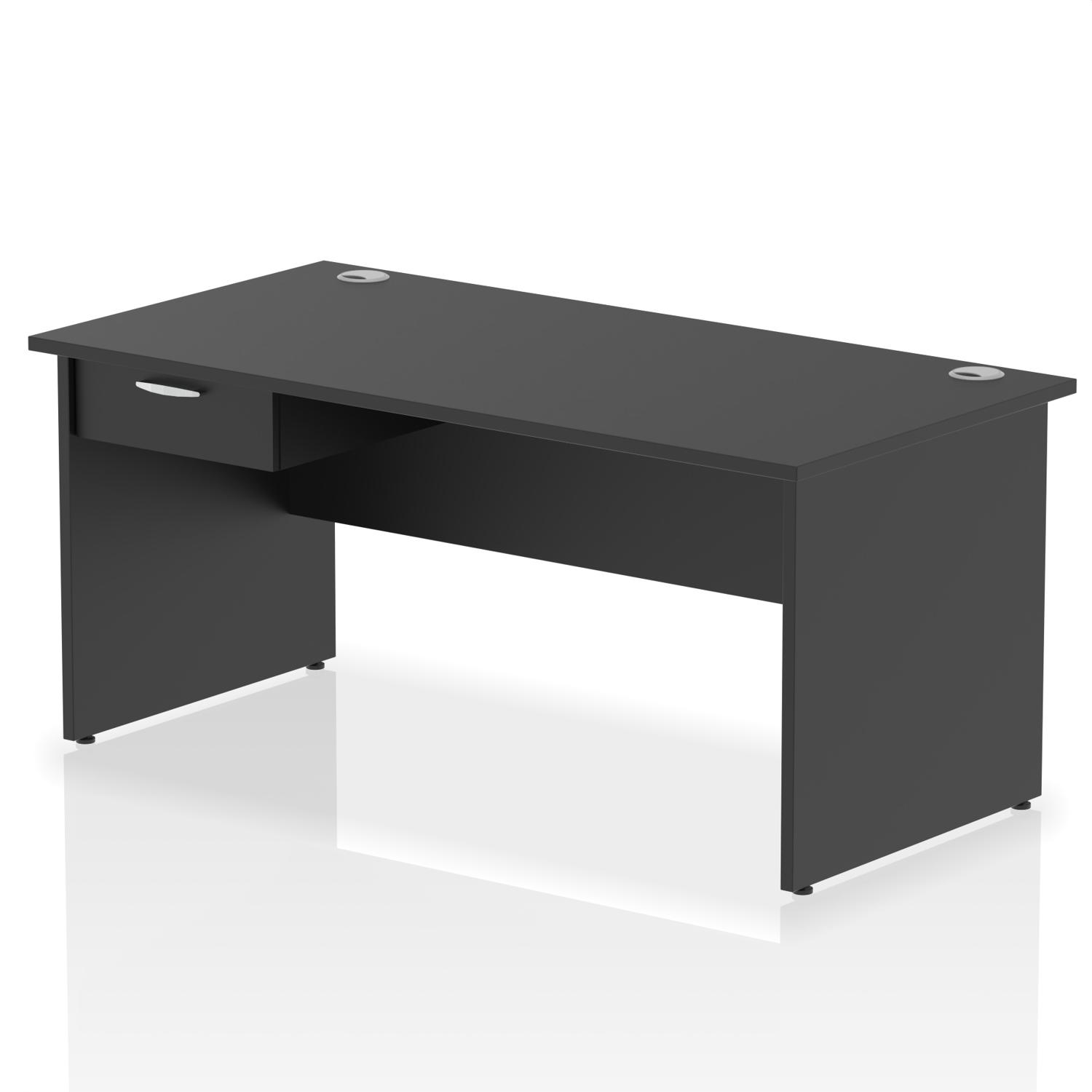 Impulse 1600 x 800mm Straight Office Desk Black Top Panel End Leg Workstation 1 x 1 Drawer Fixed Pedestal