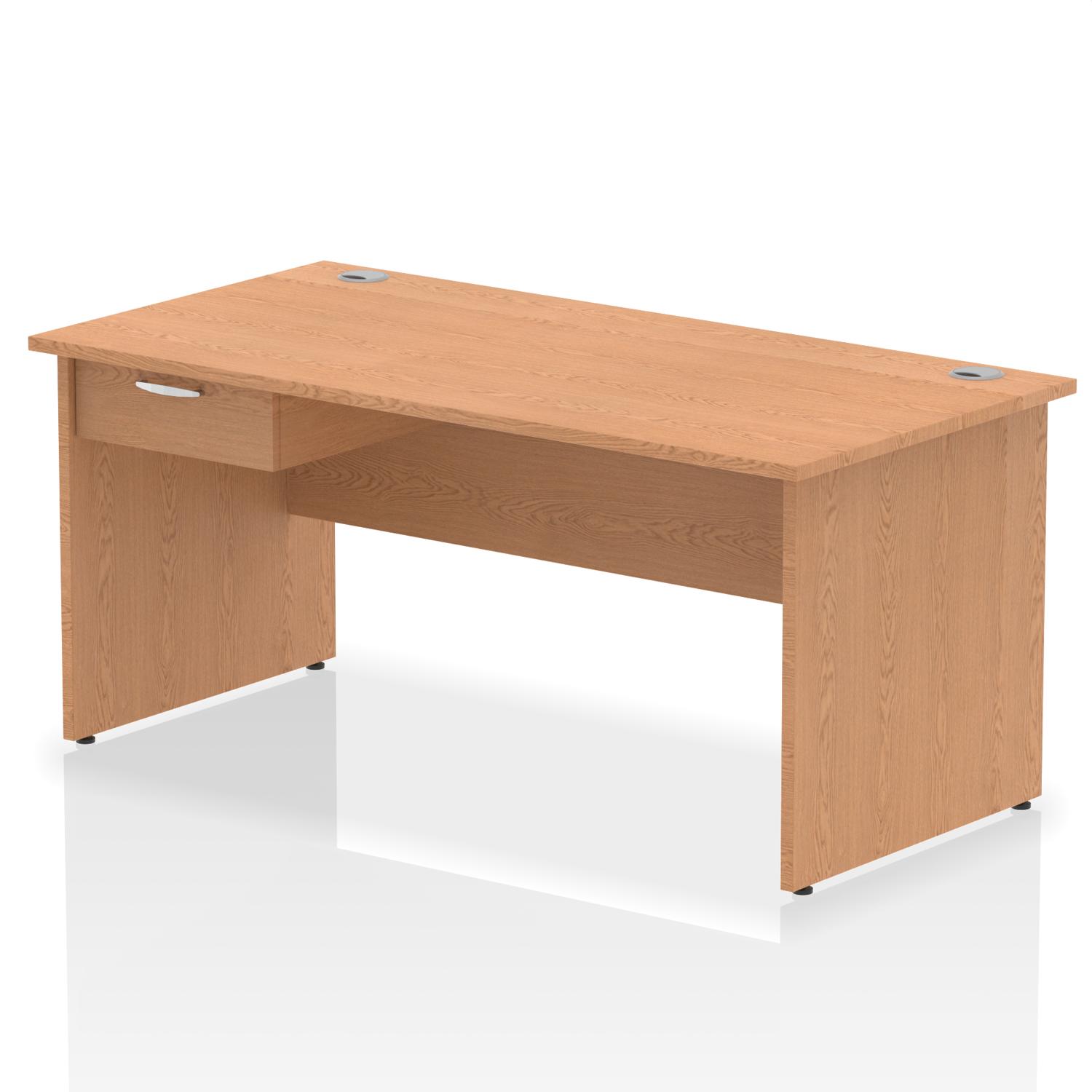 Impulse 1600 x 800mm Straight Office Desk Oak Top Panel End Leg Workstation 1 x 1 Drawer Fixed Pedestal