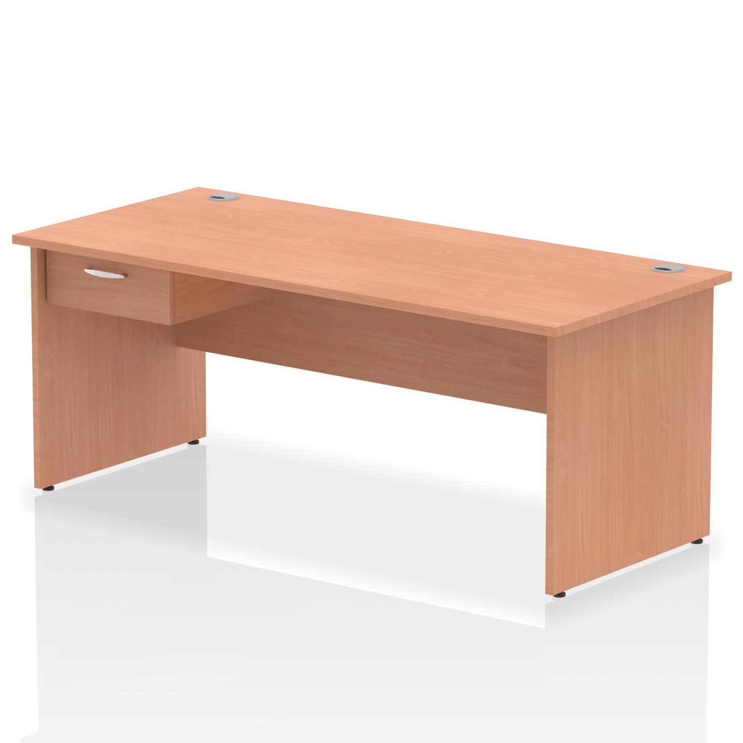Impulse 1800 x 800mm Straight Office Desk Beech Top Panel End Leg Workstation 1 x 1 Drawer Fixed Pedestal
