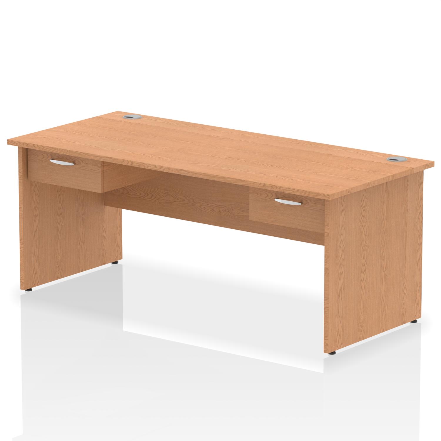 Impulse 1800 x 800mm Straight Office Desk Oak Top Panel End Leg Workstation 2 x 1 Drawer Fixed Pedestal