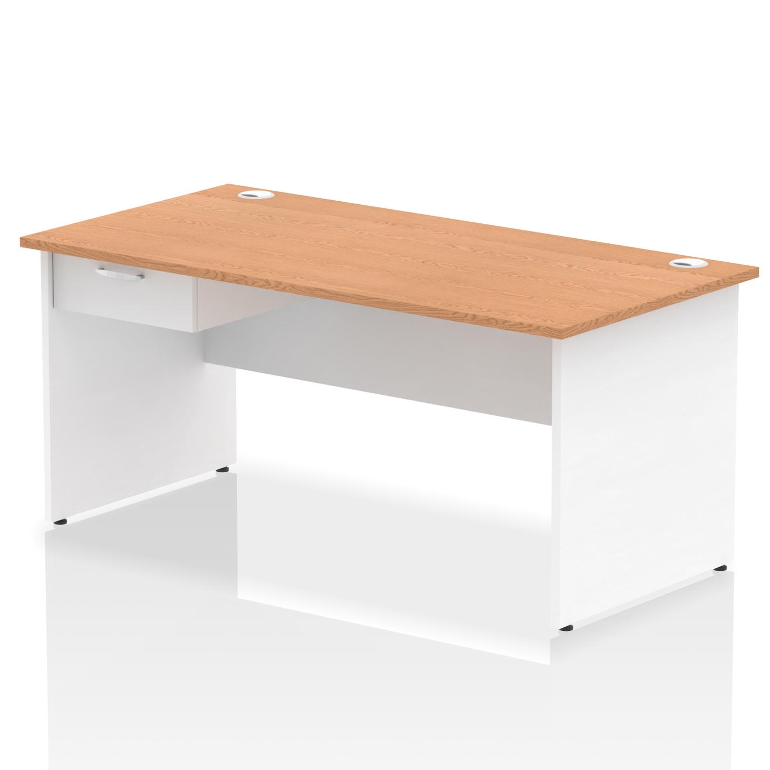 Impulse 1600 x 800mm Straight Office Desk Oak Top White Panel End Leg Workstation 1 x 1 Drawer Fixed Pedestal Impulse 1600 x 800mm Straight Office Desk Oak Top White Panel End Leg Workstation 1 x 1 Drawer Fixed Pedestal