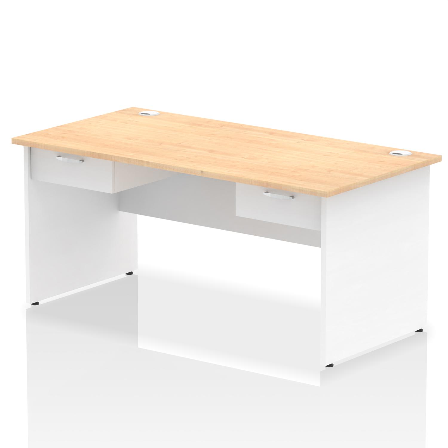 Impulse 1600 x 800mm Straight Office Desk Maple Top White Panel End Leg Workstation 2 x 1 Drawer Fixed Pedestal