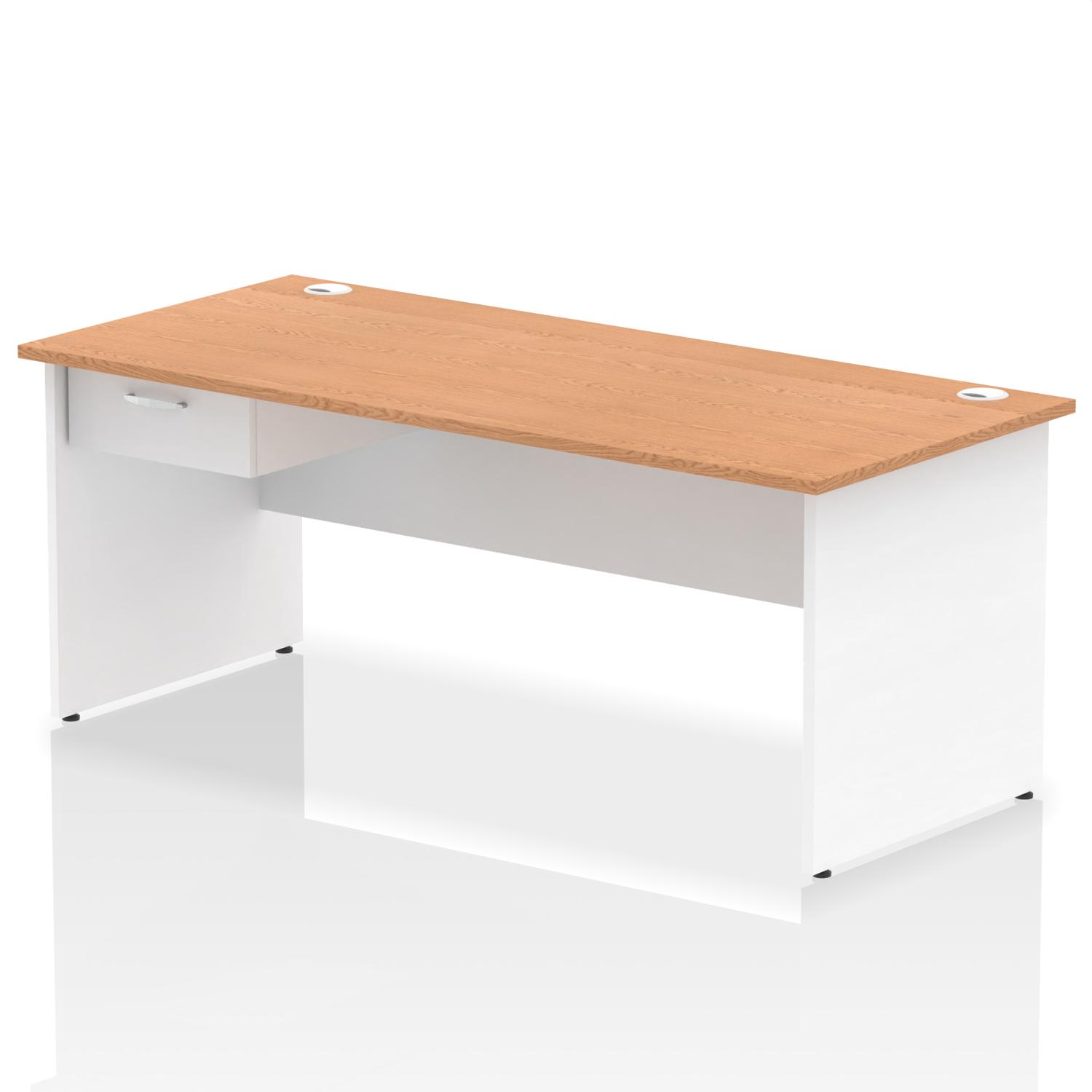 Impulse 1800 x 800mm Straight Office Desk Oak Top White Panel End Leg Workstation 1 x 1 Drawer Fixed Pedestal