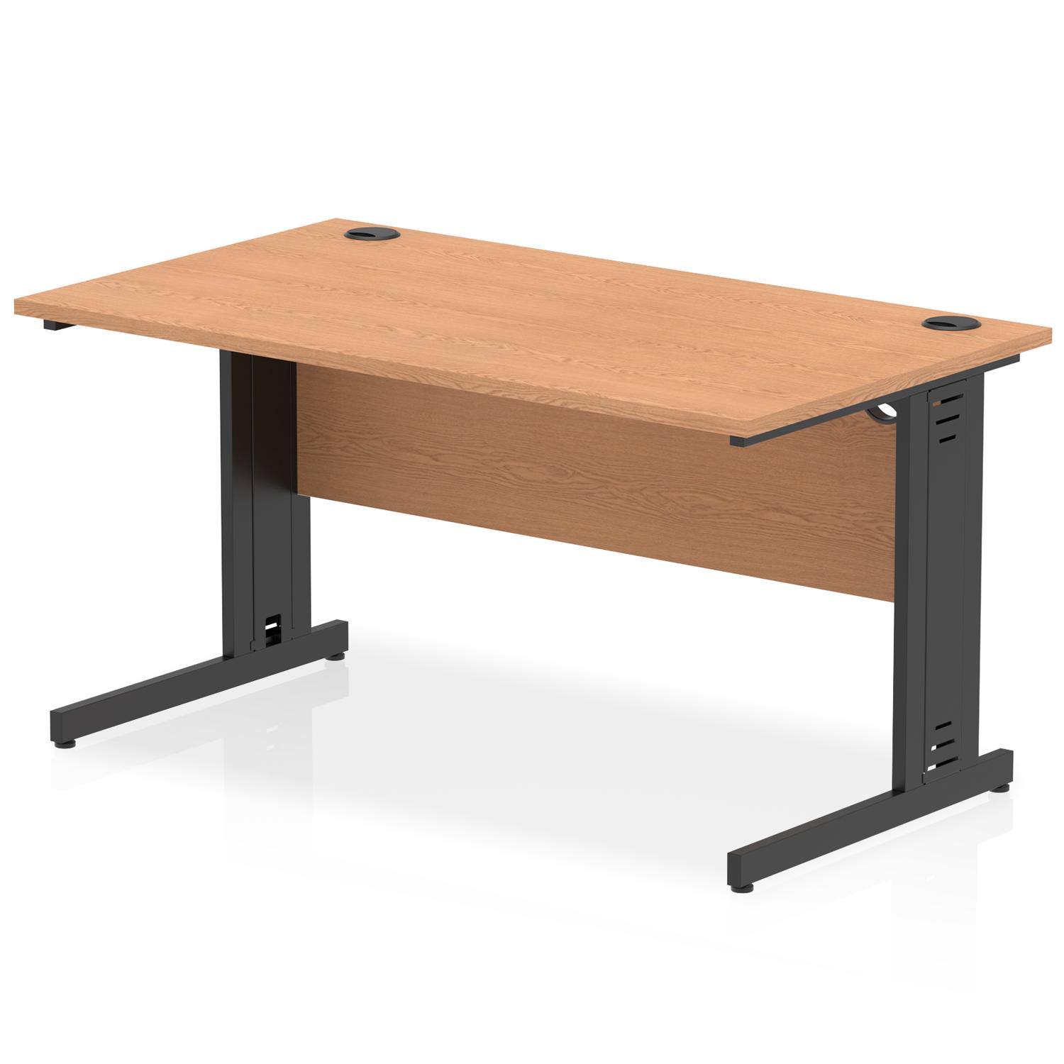 Impulse 1400 x 800mm Straight Office Desk Oak Top Black Cable Managed Leg