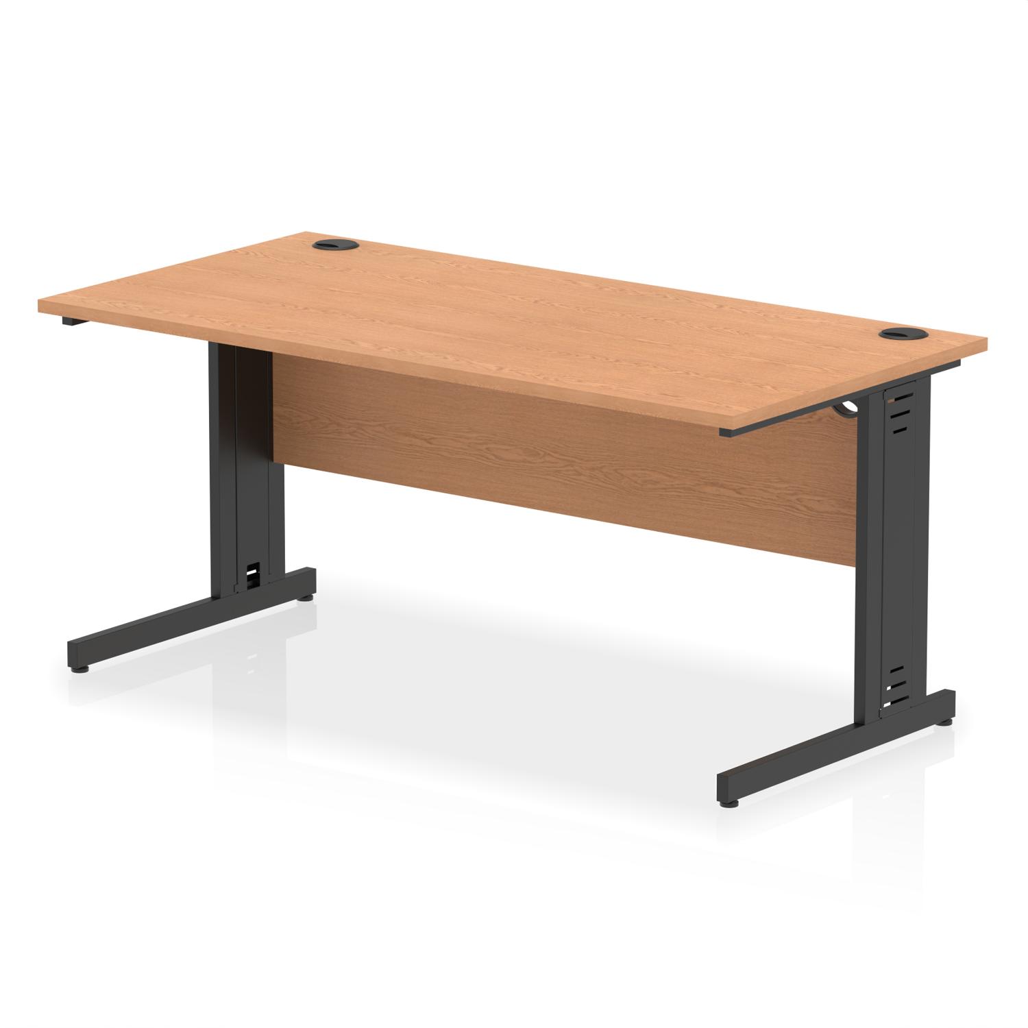 Impulse 1600 x 800mm Straight Office Desk Oak Top Black Cable Managed Leg