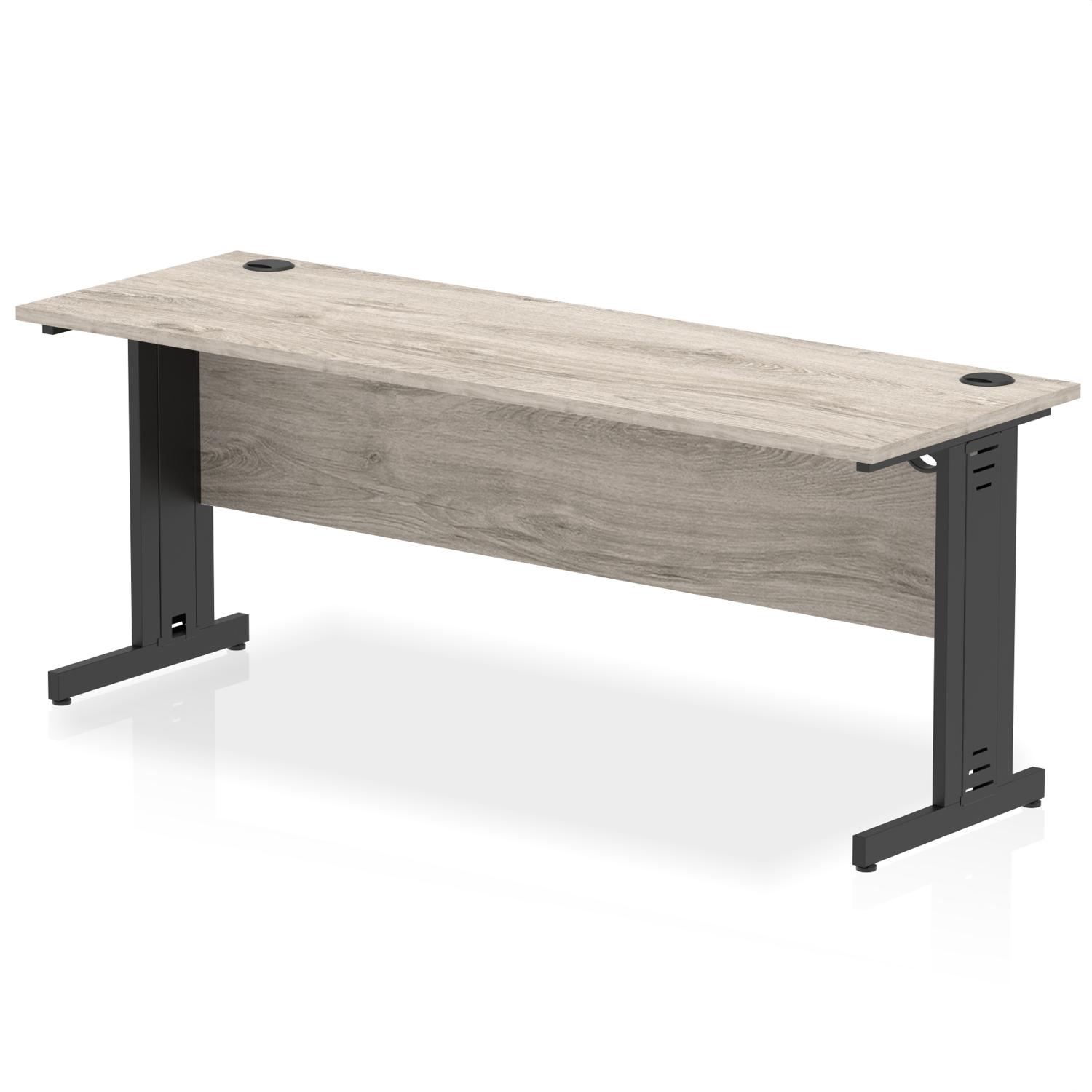 Impulse 1800 x 600mm Straight Office Desk Grey Oak Top Black Cable Managed Leg