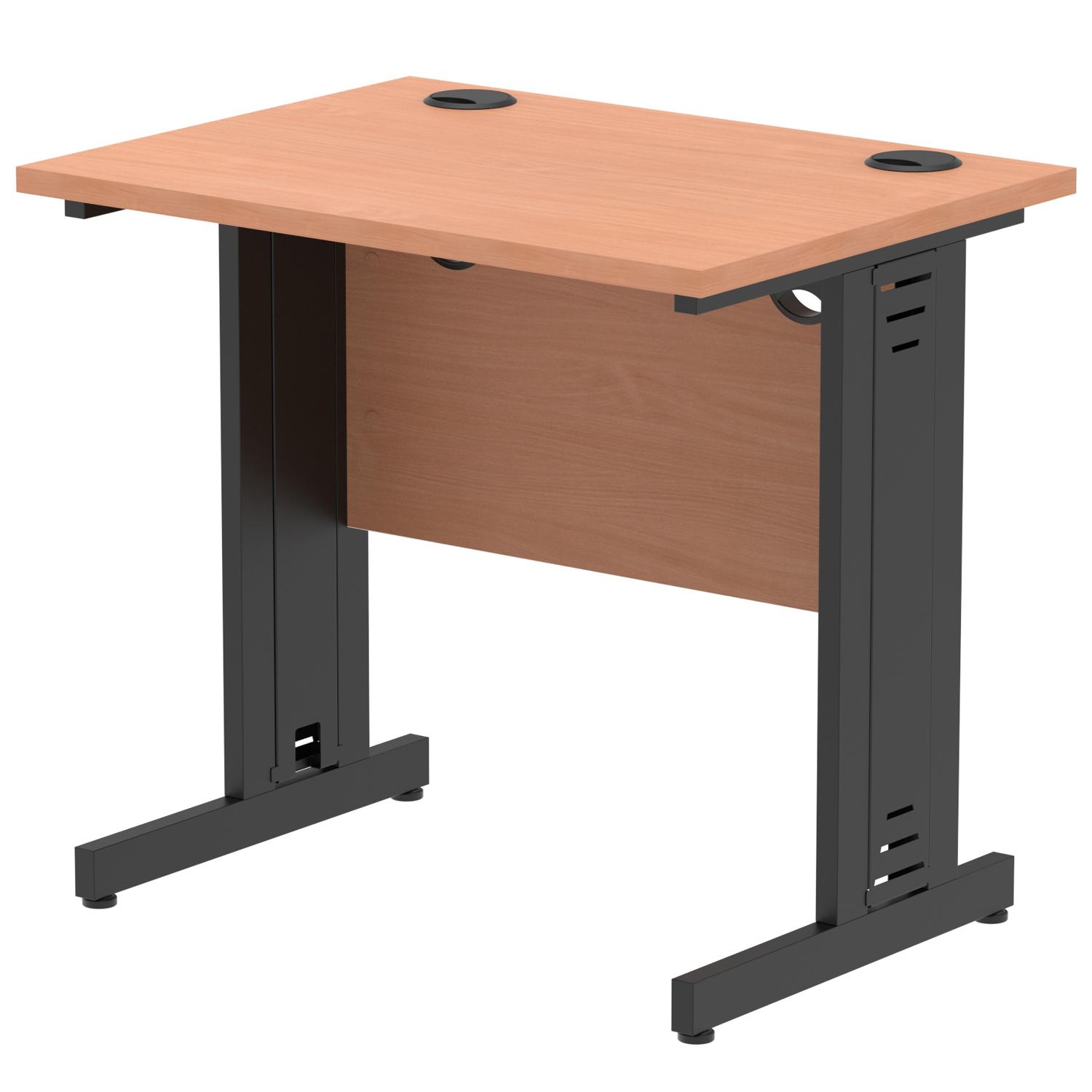 Impulse 800 x 600mm Straight Office Desk Beech Top Black Cable Managed Leg