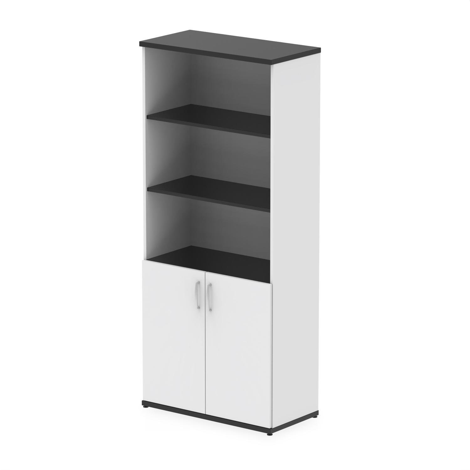 Impulse 2000mm Open Shelves Cupboard Black and White with White Doors Impulse 2000mm Open Shelves Cupboard Black and White with White Doors