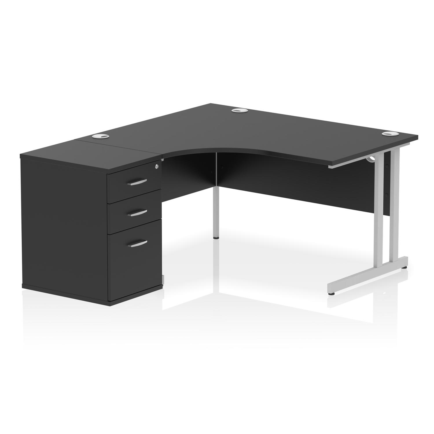Impulse 1400mm Left Crescent Office Desk Black Top Silver Cantilever ...
