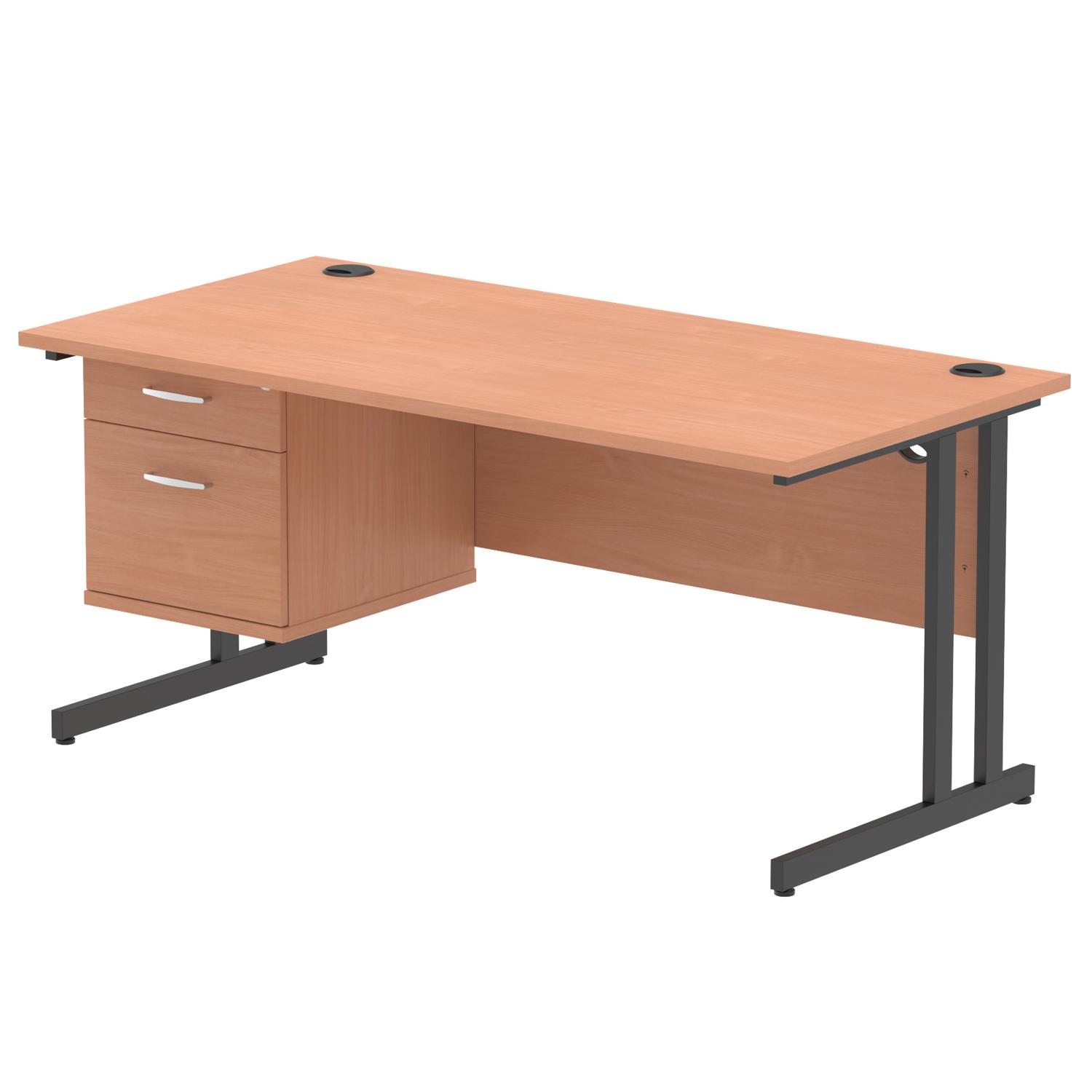 Impulse 1600 x 800mm Straight Office Desk Beech Top Black Cantilever Leg Workstation 1 x 2 Drawer Fixed Pedestal