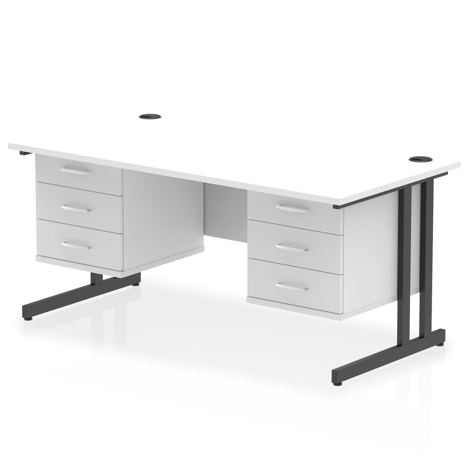 Impulse 1600 x 800mm Straight Office Desk White Top Black Cantilever Leg Workstation 2 x 3 Drawer Fixed Pedestal