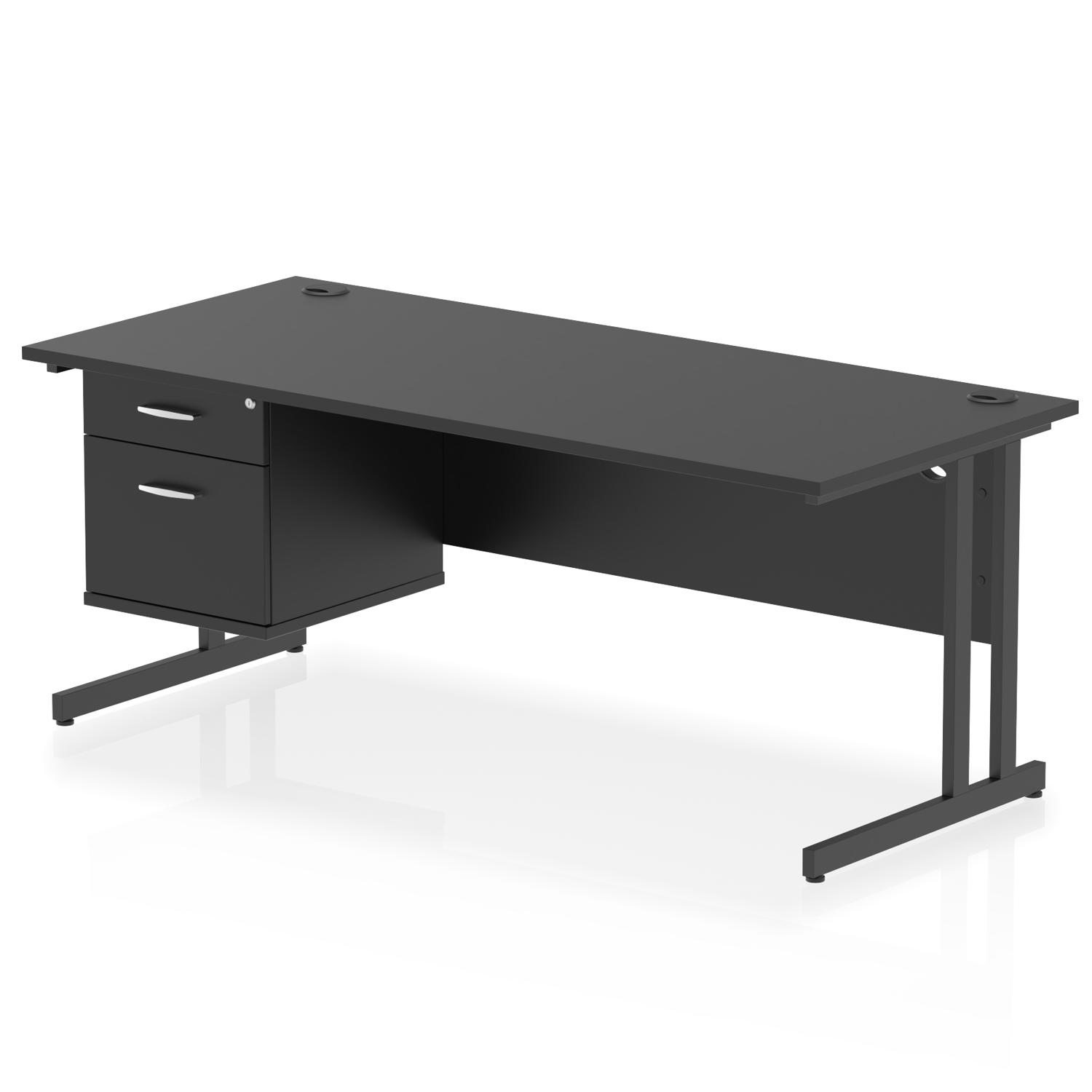 Impulse 1800 x 800mm Straight Office Desk Black Top Black Cantilever Leg Workstation 1 x 2 Drawer Fixed Pedestal