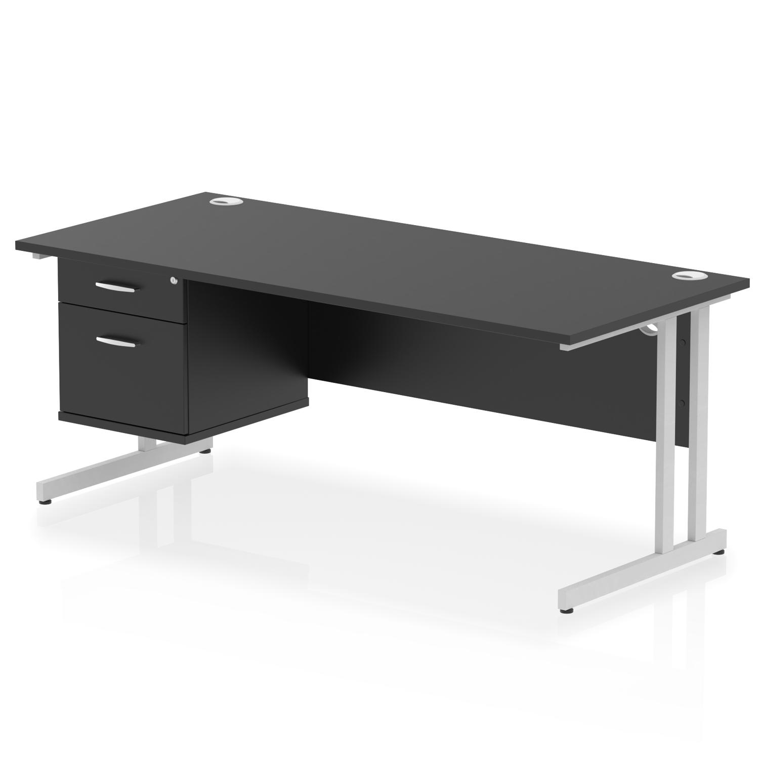 Impulse 1800 x 800mm Straight Office Desk Black Top Silver Cantilever Leg Workstation 1 x 2 Drawer Fixed Pedestal