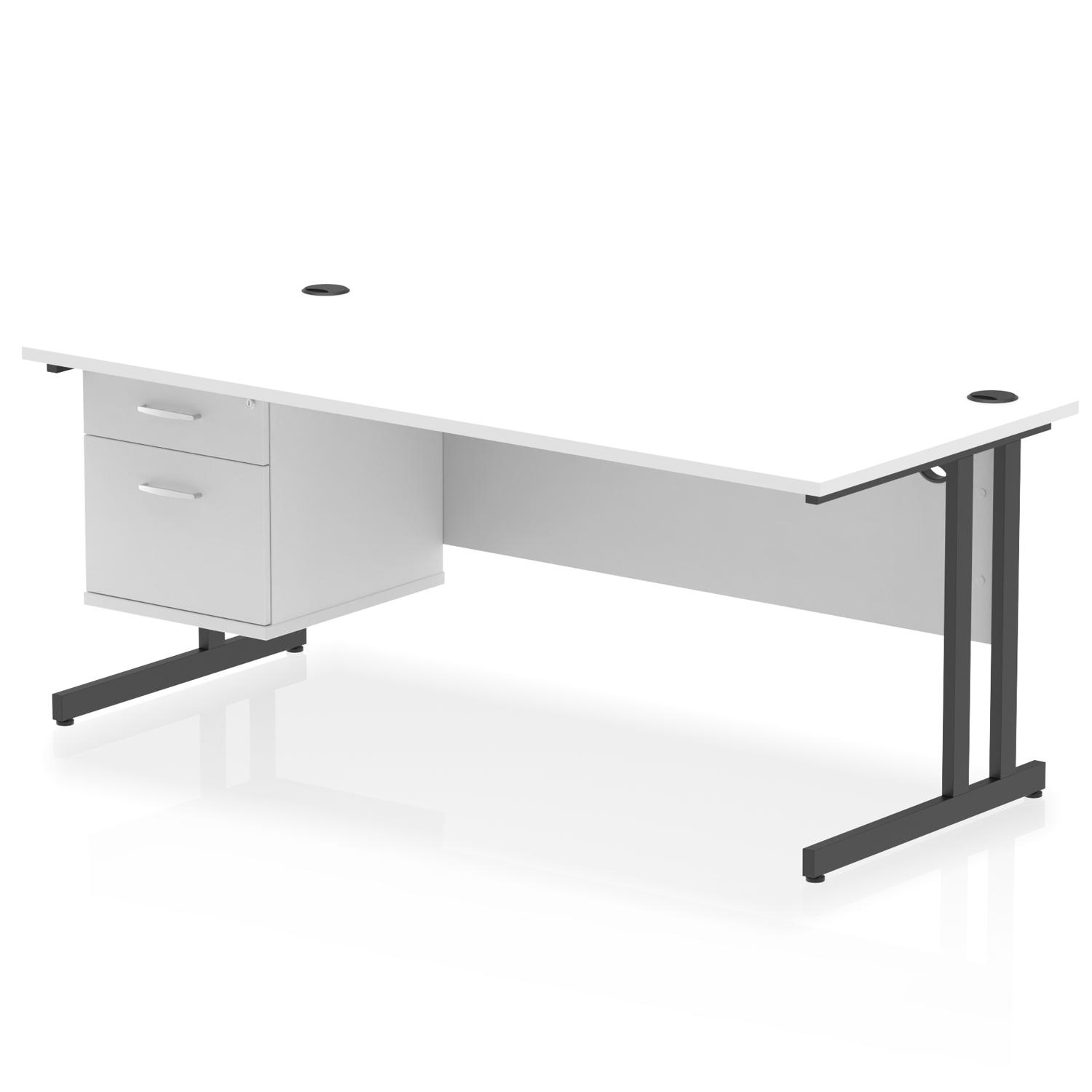 Impulse 1800 x 800mm Straight Office Desk White Top Black Cantilever Leg Workstation 1 x 2 Drawer Fixed Pedestal