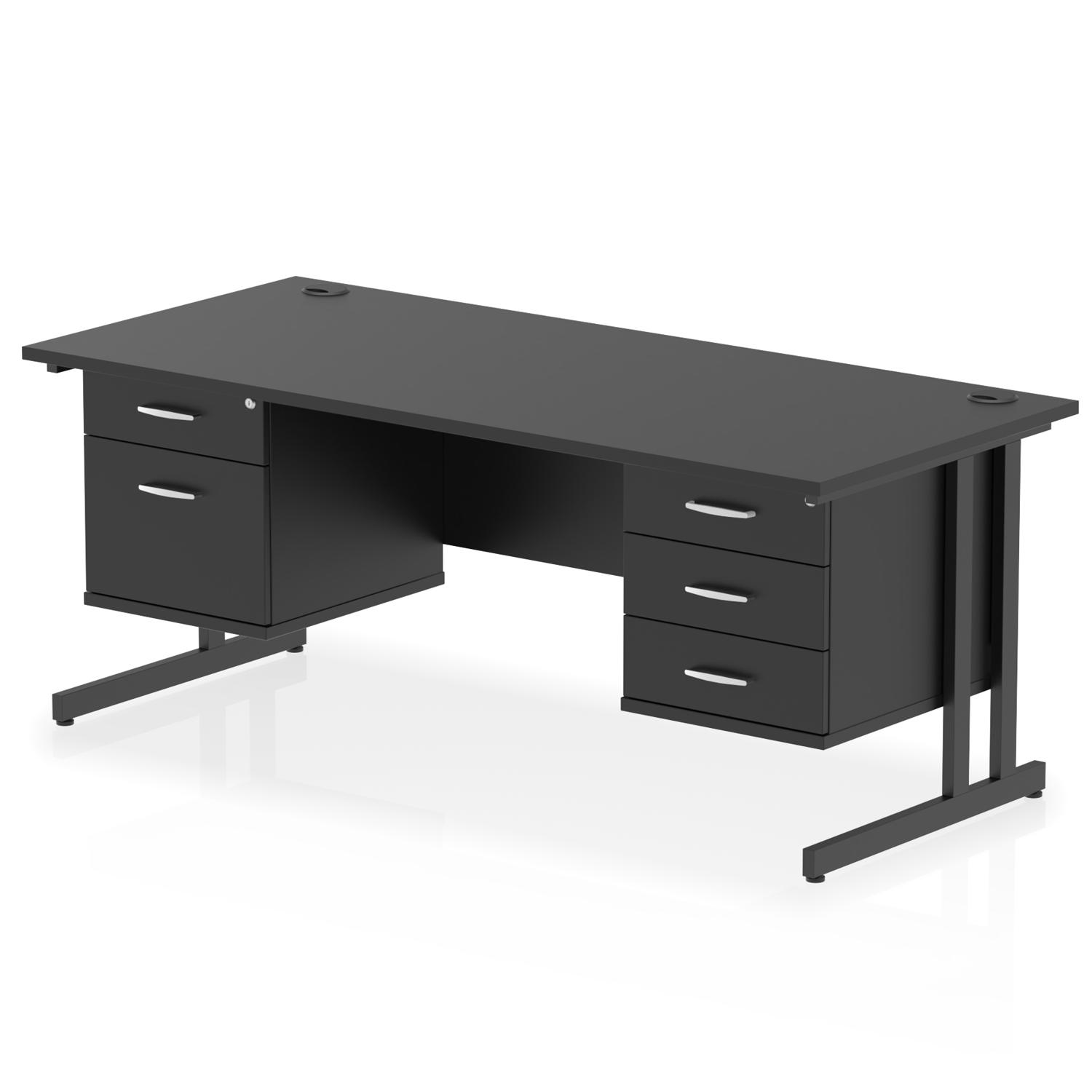 Impulse 1800 x 800mm Straight Office Desk Black Top Black Cantilever Leg Workstation 1 x 2 Drawer 1 x 3 Drawer Fixed Pedestal
