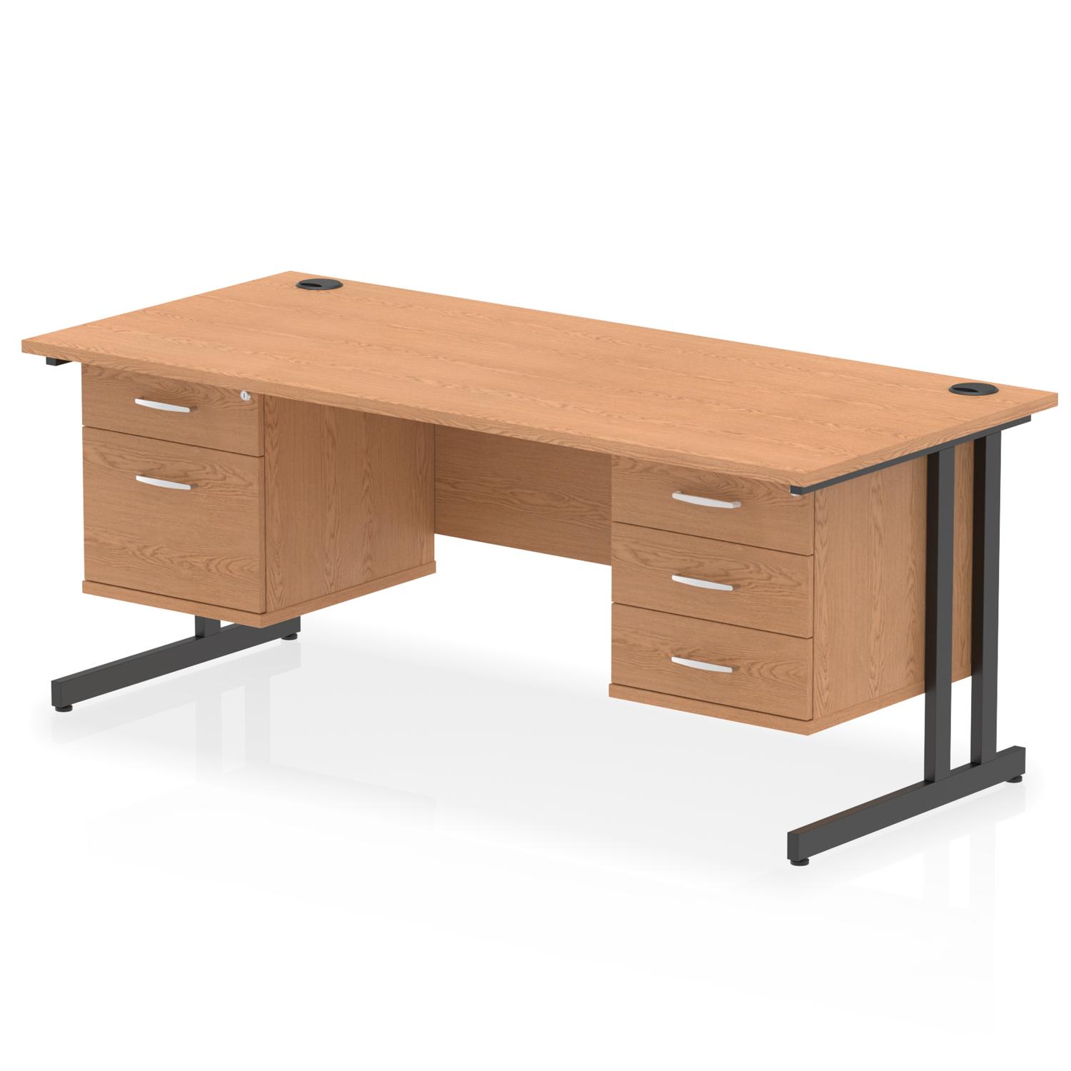 Impulse 1800 x 800mm Straight Office Desk Oak Top Black Cantilever Leg Workstation 1 x 2 Drawer 1 x 3 Drawer Fixed Pedestal