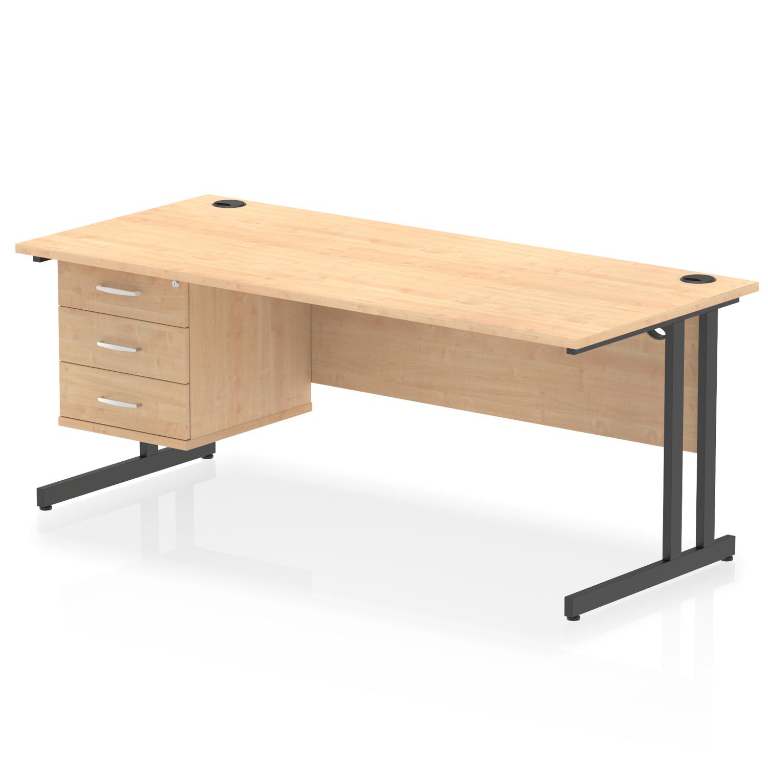 Impulse 1800 x 800mm Straight Office Desk Maple Top Black Cantilever Leg Workstation 1 x 3 Drawer Fixed Pedestal