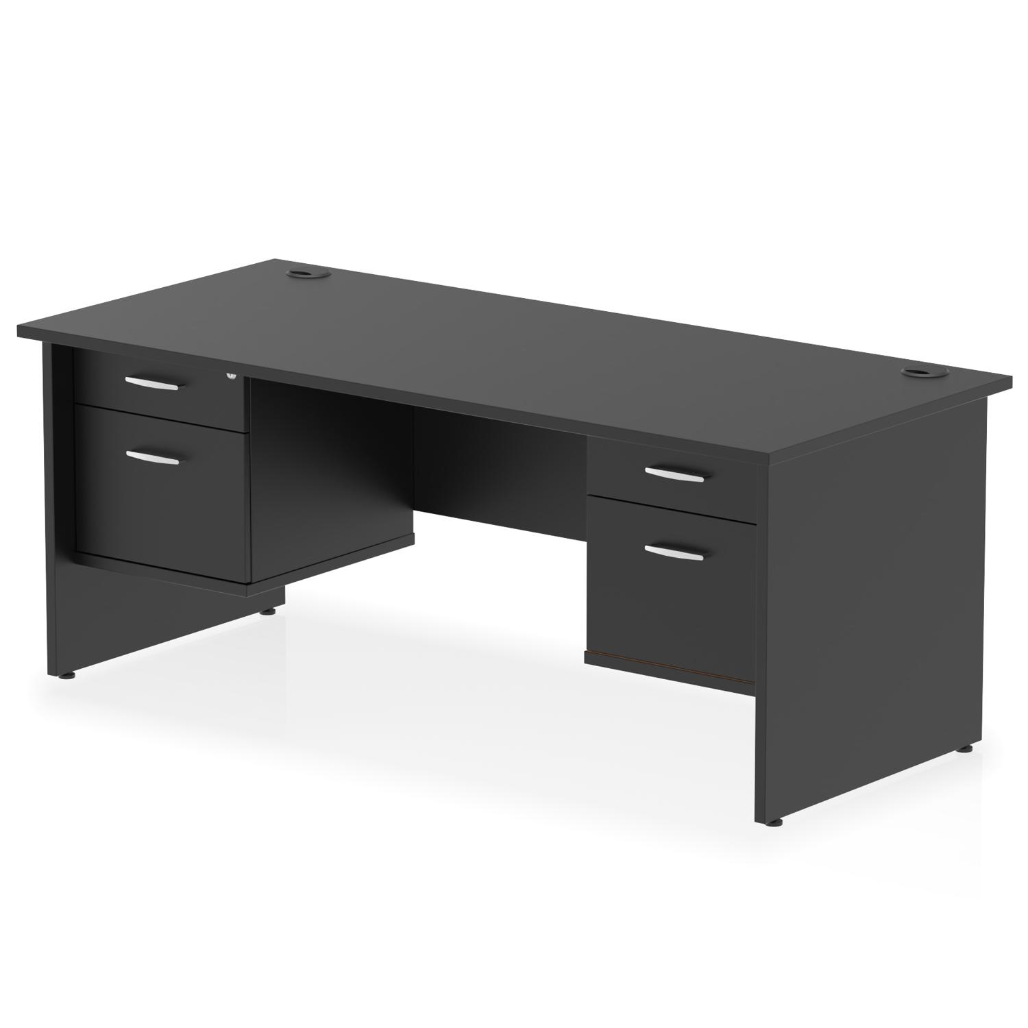 Impulse 1800 x 800mm Straight Office Desk Black Top Panel End Leg Workstation 2 x 2 Drawer Fixed Pedestal