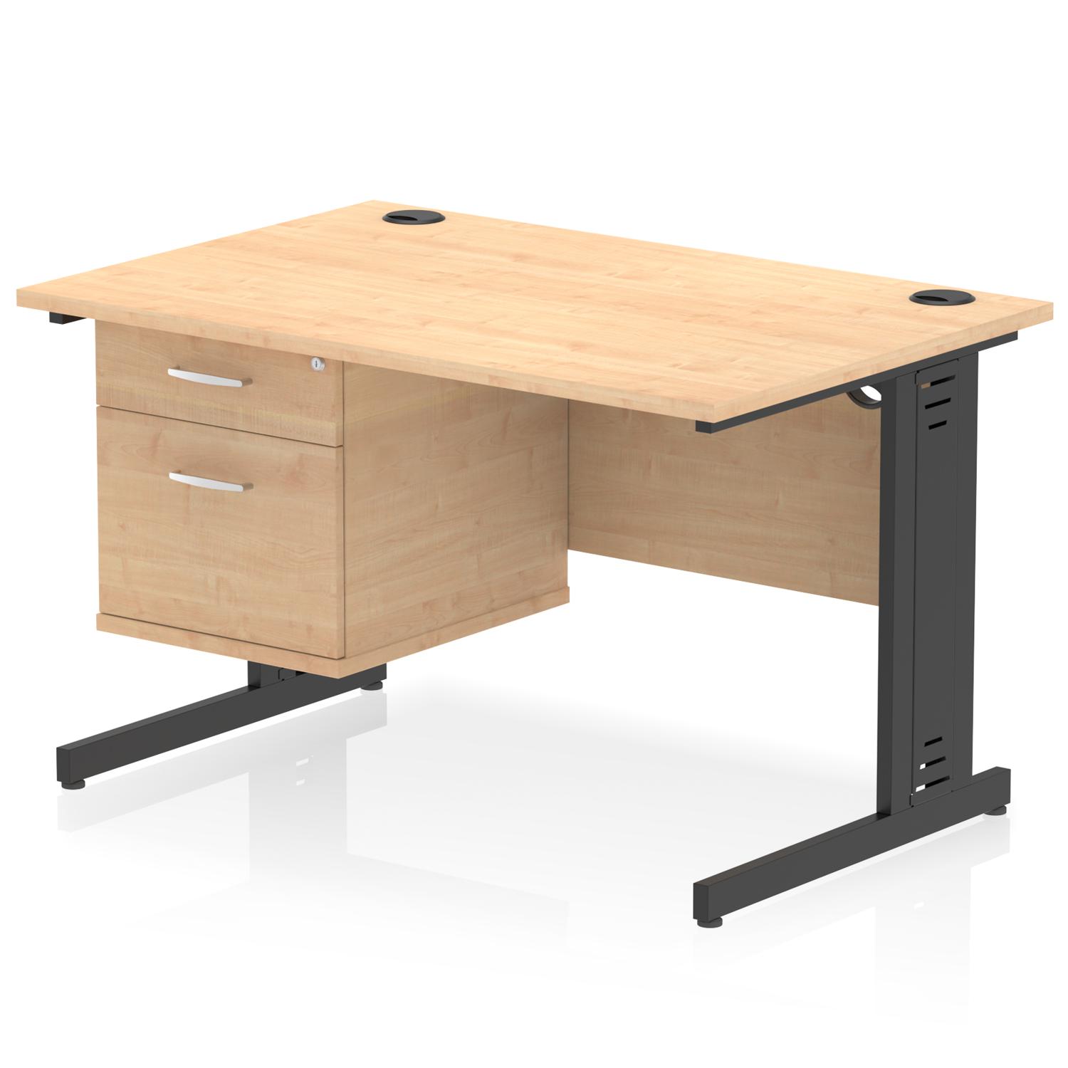 Impulse 1200 x 800mm Straight Office Desk Maple Top Black Cable Managed Leg Workstation 1 x 2 Drawer Fixed Pedestal