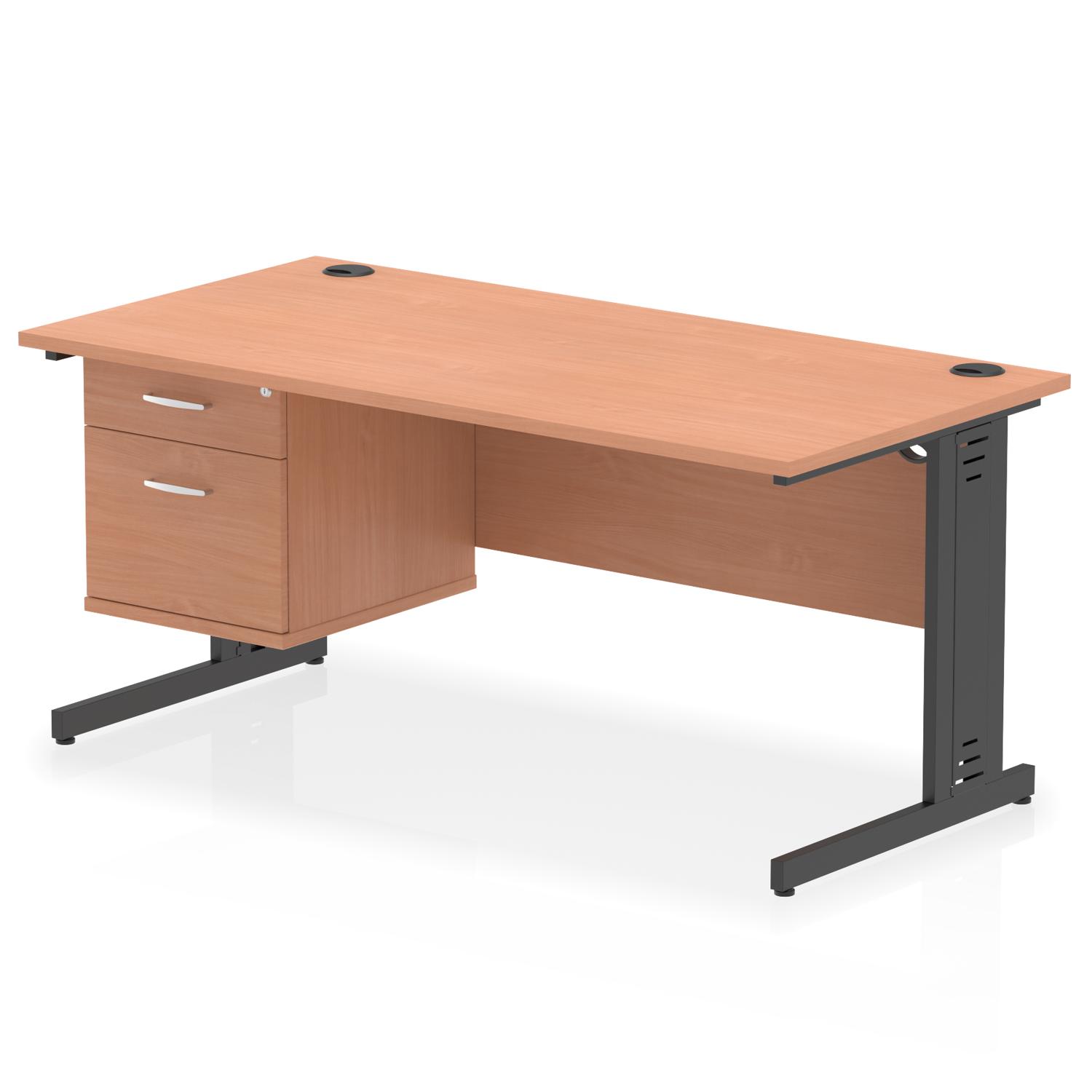 Impulse 1600 x 800mm Straight Office Desk Beech Top Black Cable Managed Leg Workstation 1 x 2 Drawer Fixed Pedestal Impulse 1600 x 800mm Straight Office Desk Beech Top Black Cable Managed Leg Workstation 1 x 2 Drawer Fixed Pedestal