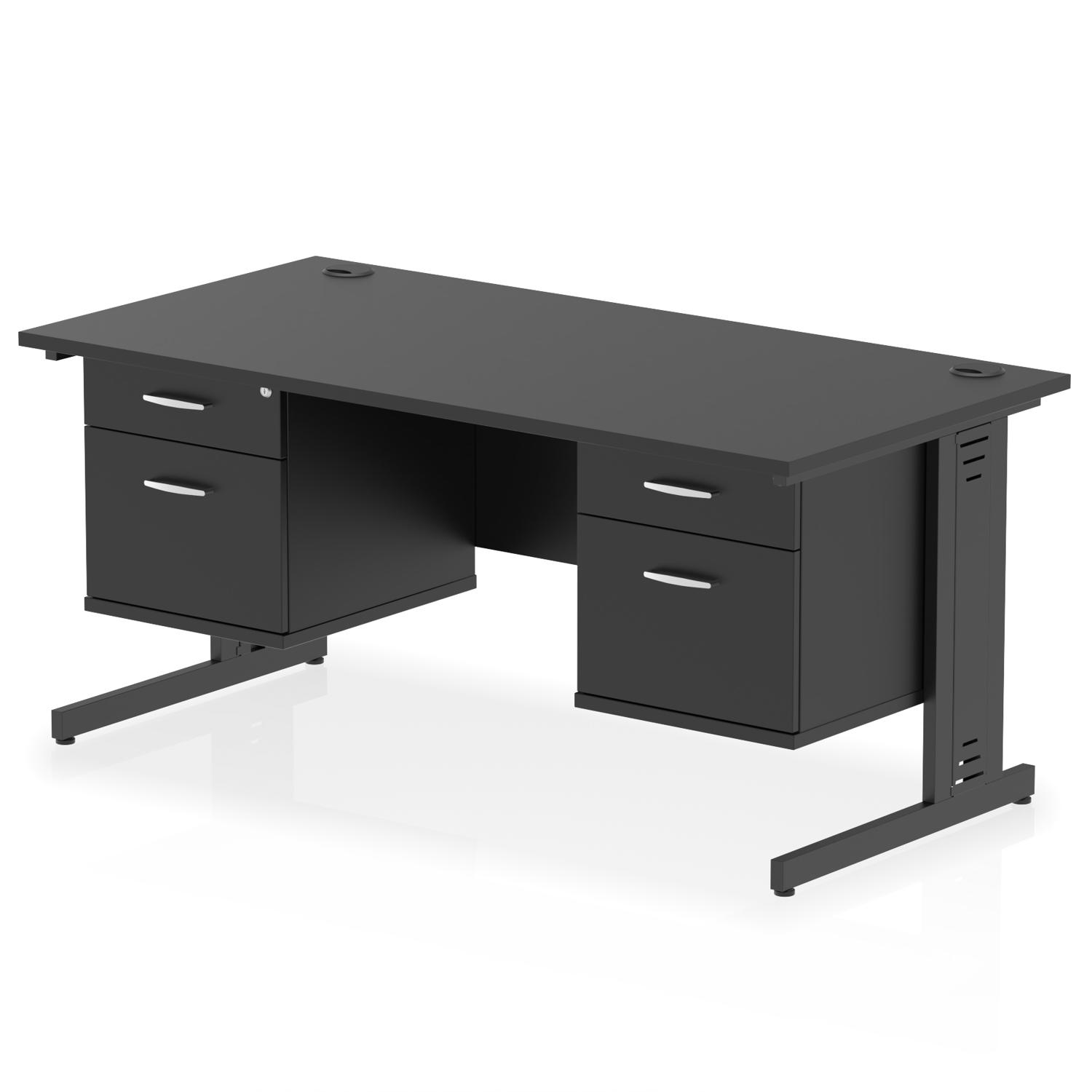 Impulse 1600 x 800mm Straight Office Desk Black Top Black Cable Managed Leg Workstation 2 x 2 Drawer Fixed Pedestal