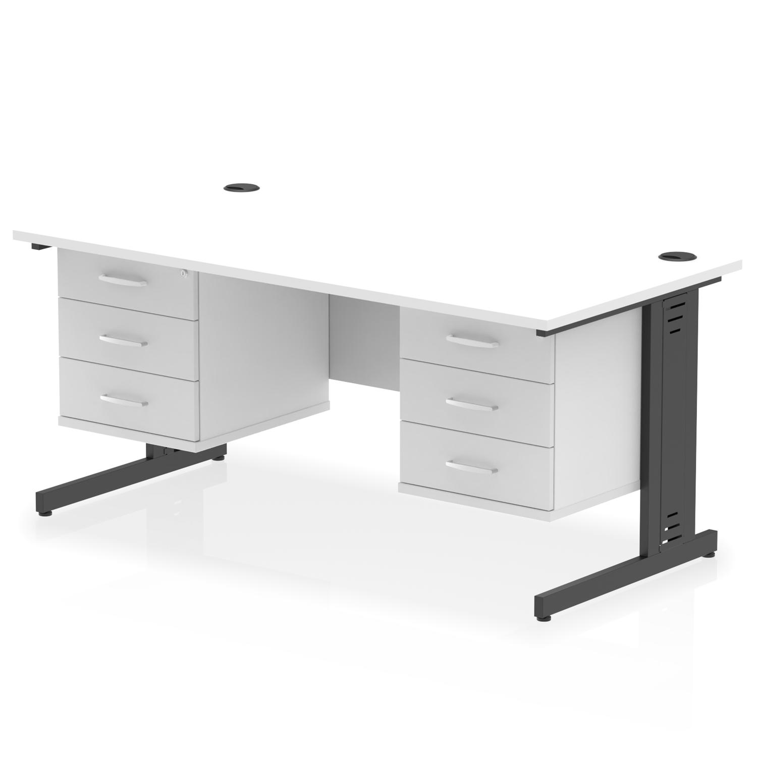 Impulse 1600 x 800mm Straight Office Desk White Top Black Cable Managed Leg Workstation 2 x 3 Drawer Fixed Pedestal