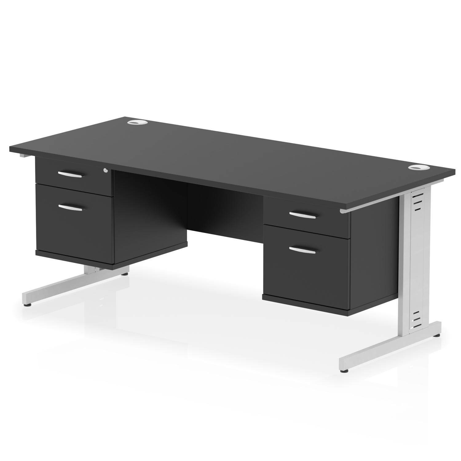 Impulse 1800 x 800mm Straight Office Desk Black Top Silver Cable Managed Leg Workstation 2 x 2 Drawer Fixed Pedestal