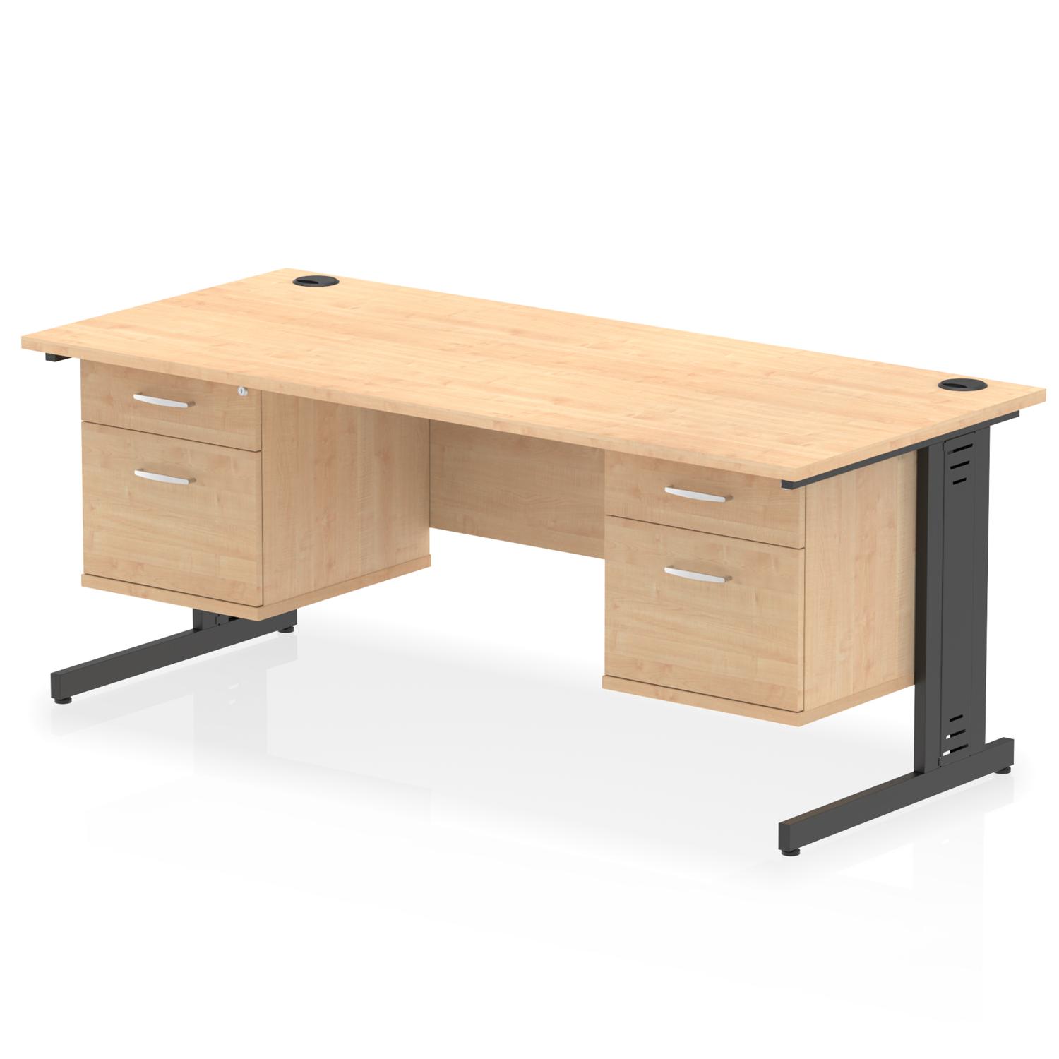Impulse 1800 x 800mm Straight Office Desk Maple Top Black Cable Managed Leg Workstation 2 x 2 Drawer Fixed Pedestal