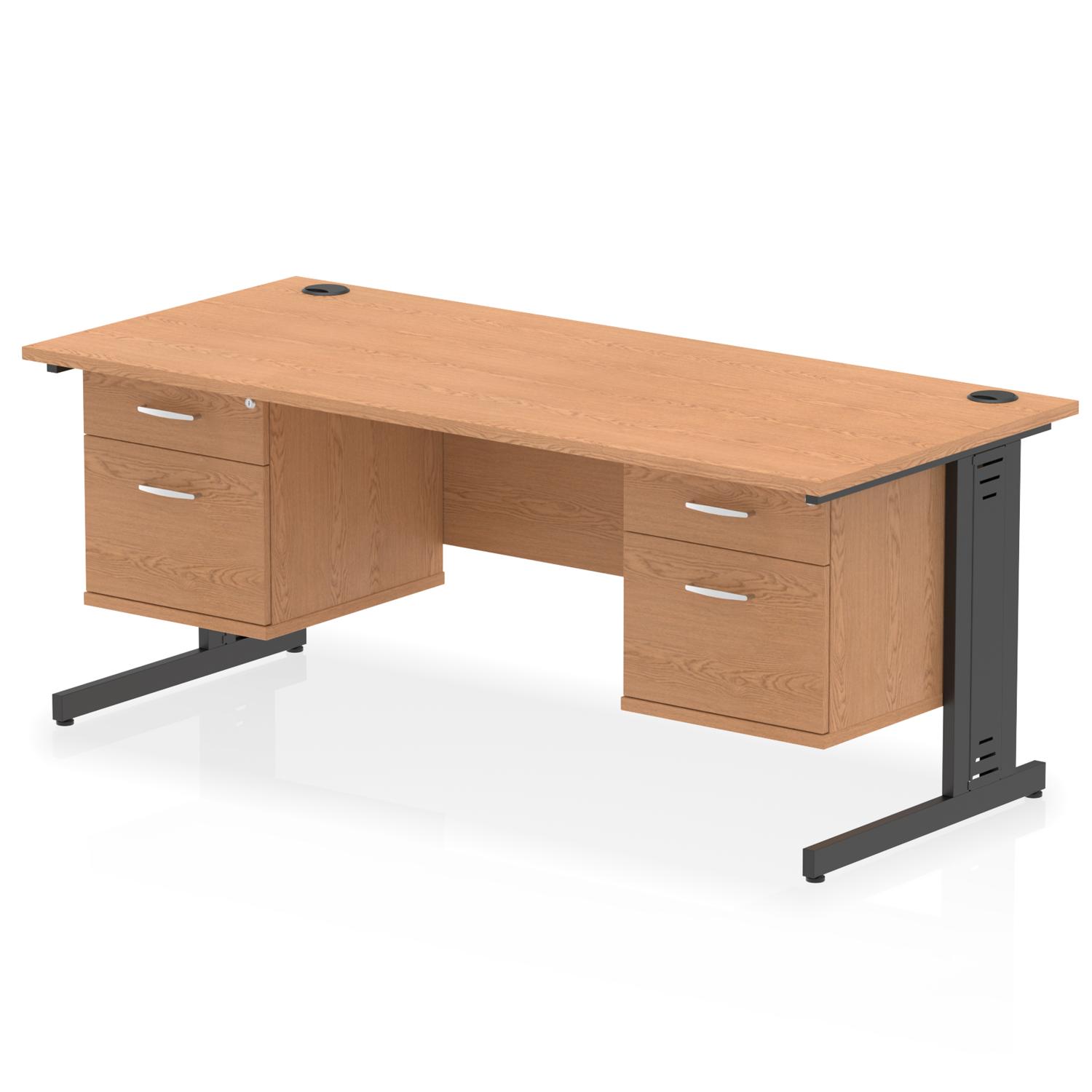 Impulse 1800 x 800mm Straight Office Desk Oak Top Black Cable Managed Leg Workstation 2 x 2 Drawer Fixed Pedestal