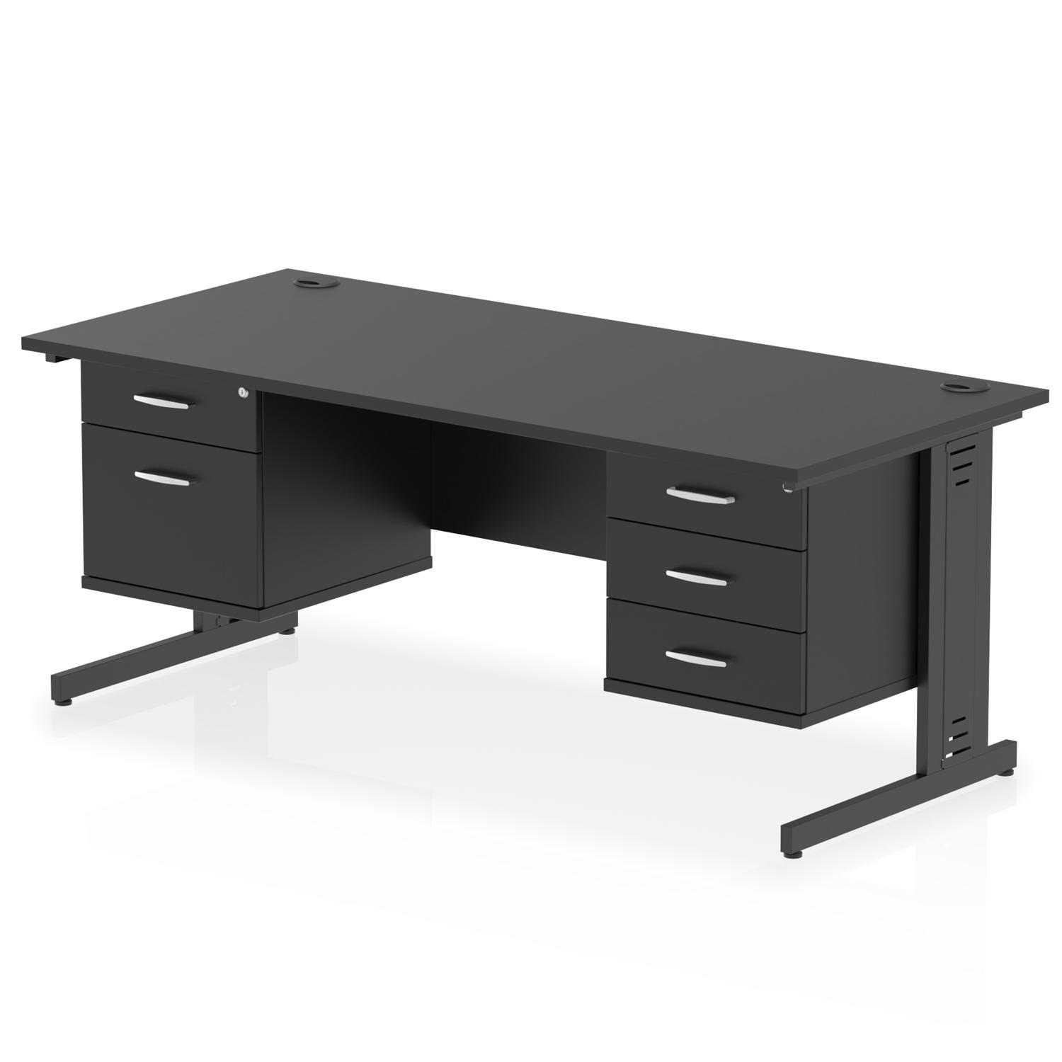 Impulse 1800 x 800mm Straight Office Desk Black Top Black Cable Managed Leg Workstation 1 x 2 Drawer 1 x 3 Drawer Fixed Pedestal