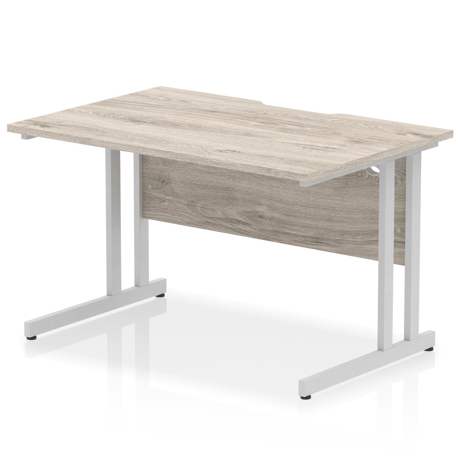 Impulse 1200 x 800mm Scalloped Edge Straight Office Desk Grey Oak Top Silver Cantilever Leg