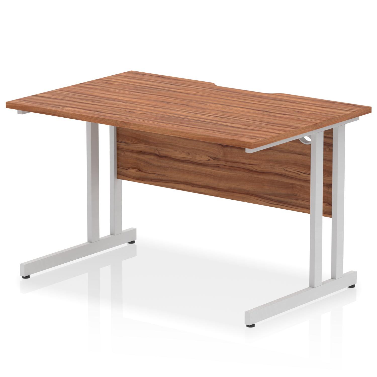 Impulse 1200 x 800mm Scalloped Edge Straight Office Desk Walnut Top Silver Cantilever Leg