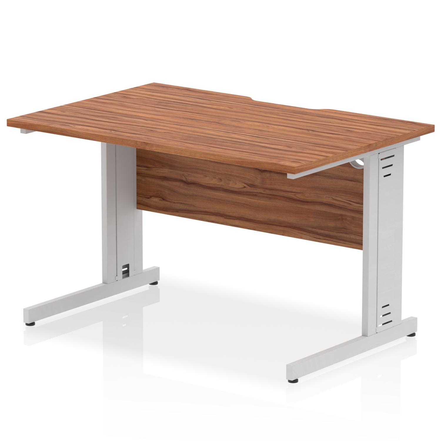 Impulse 1200 x 800mm Scalloped Edge Straight Office Desk Walnut Top Silver Cable Managed Leg