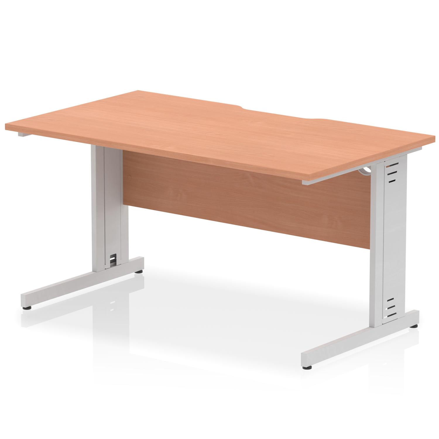 Impulse 1400 x 800mm Scalloped Edge Straight Office Desk Beech Top Silver Cable Managed Leg