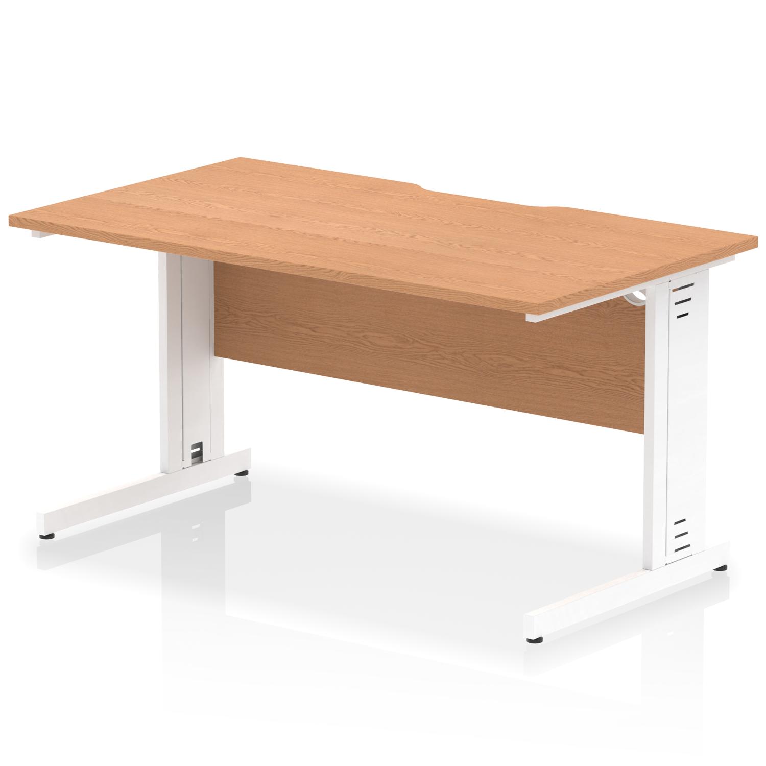 Impulse 1400 x 800mm Scalloped Edge Straight Office Desk Oak Top White Cable Managed Leg