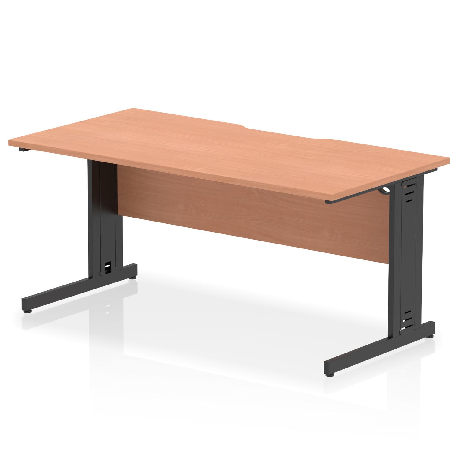 Impulse 1600 x 800mm Scalloped Edge Straight Office Desk Beech Top Black Cable Managed Leg
