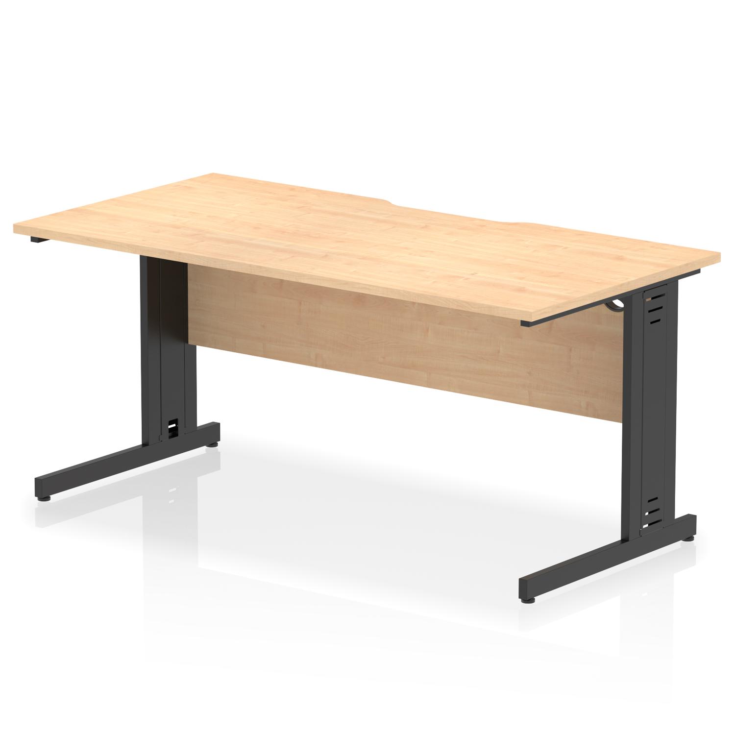Impulse 1600 x 800mm Scalloped Edge Straight Office Desk Maple Top Black Cable Managed Leg