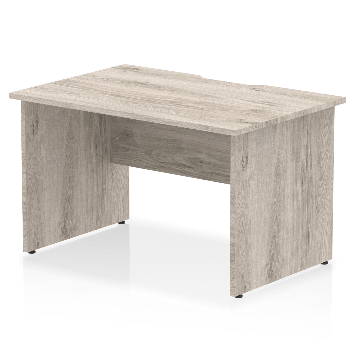 Impulse 1200 x 800mm Scalloped Edge Straight Office Desk Grey Oak Top Panel End Leg