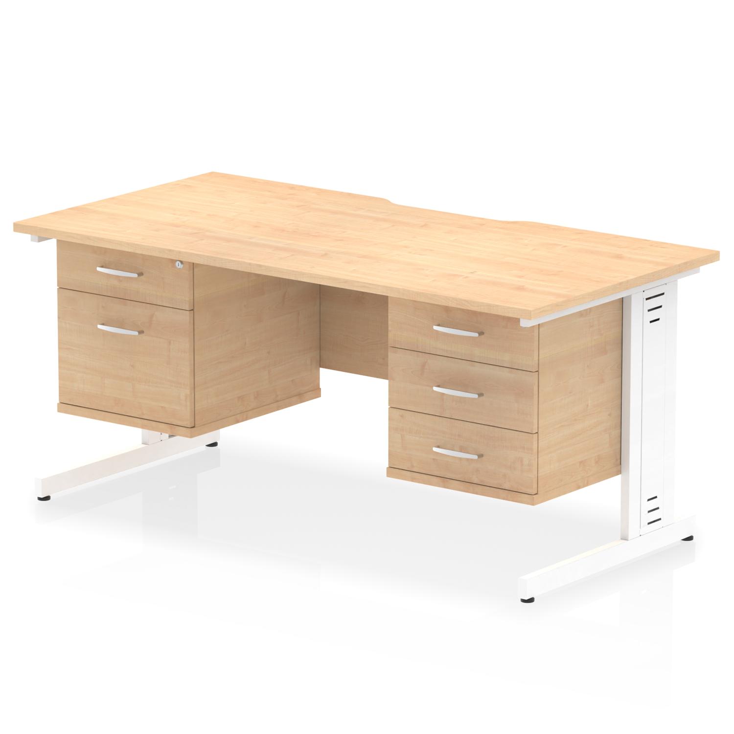 Impulse 1600 x 800mm Scalloped Edge Straight Office Desk Maple Top White Cable Managed Leg Workstation 1 x 2 Drawer 1 x 3 Drawer Fixed Pedestal