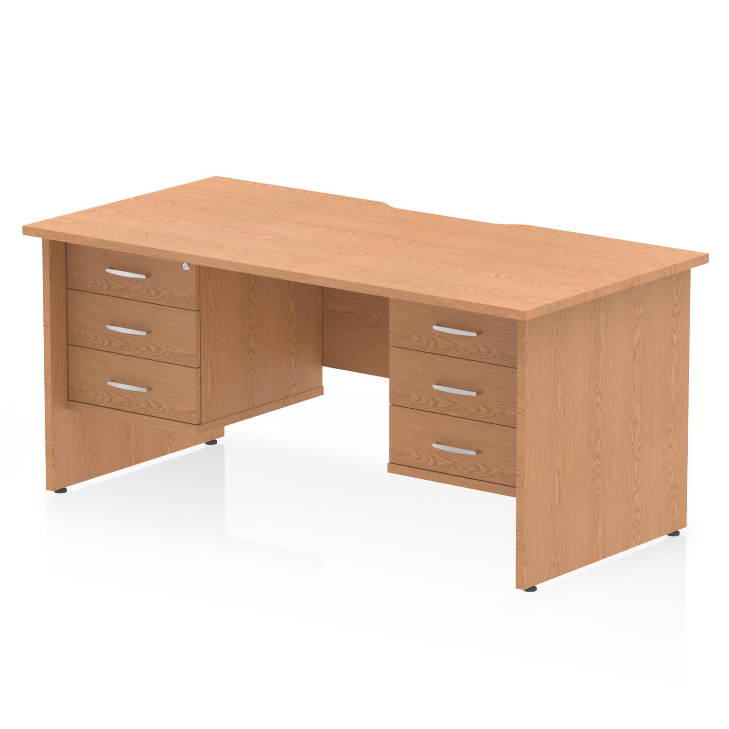 Impulse 1600 x 800mm Scalloped Edge Straight Office Desk Oak Top Panel End Leg Workstation 2 x 3 Drawer Fixed Pedestal