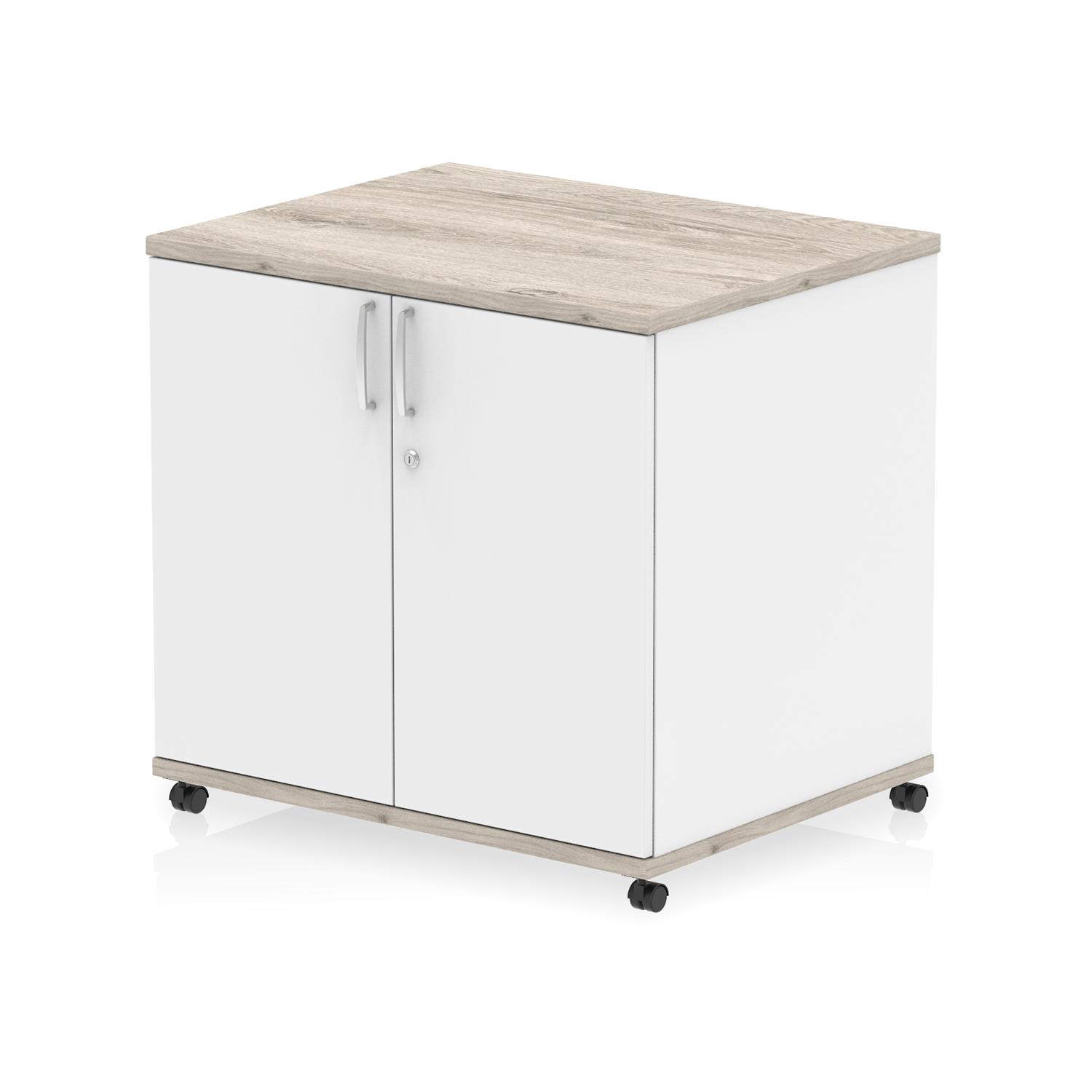 Impulse 600mm Deep Mobile Cupboard Grey Oak and White
