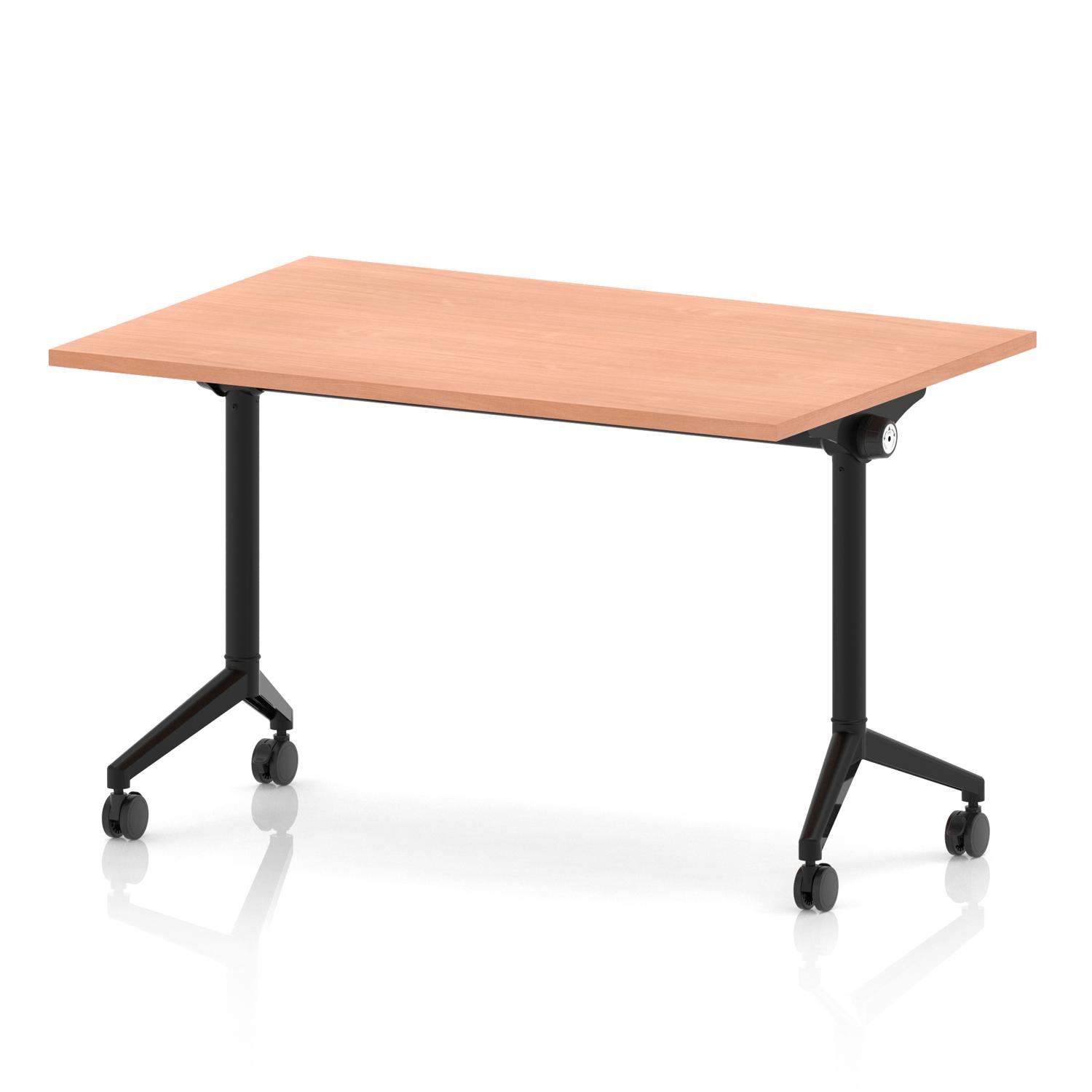 Impulse Plus Flip Top 1200mm Rectangular Table With Black Foot Beech Top