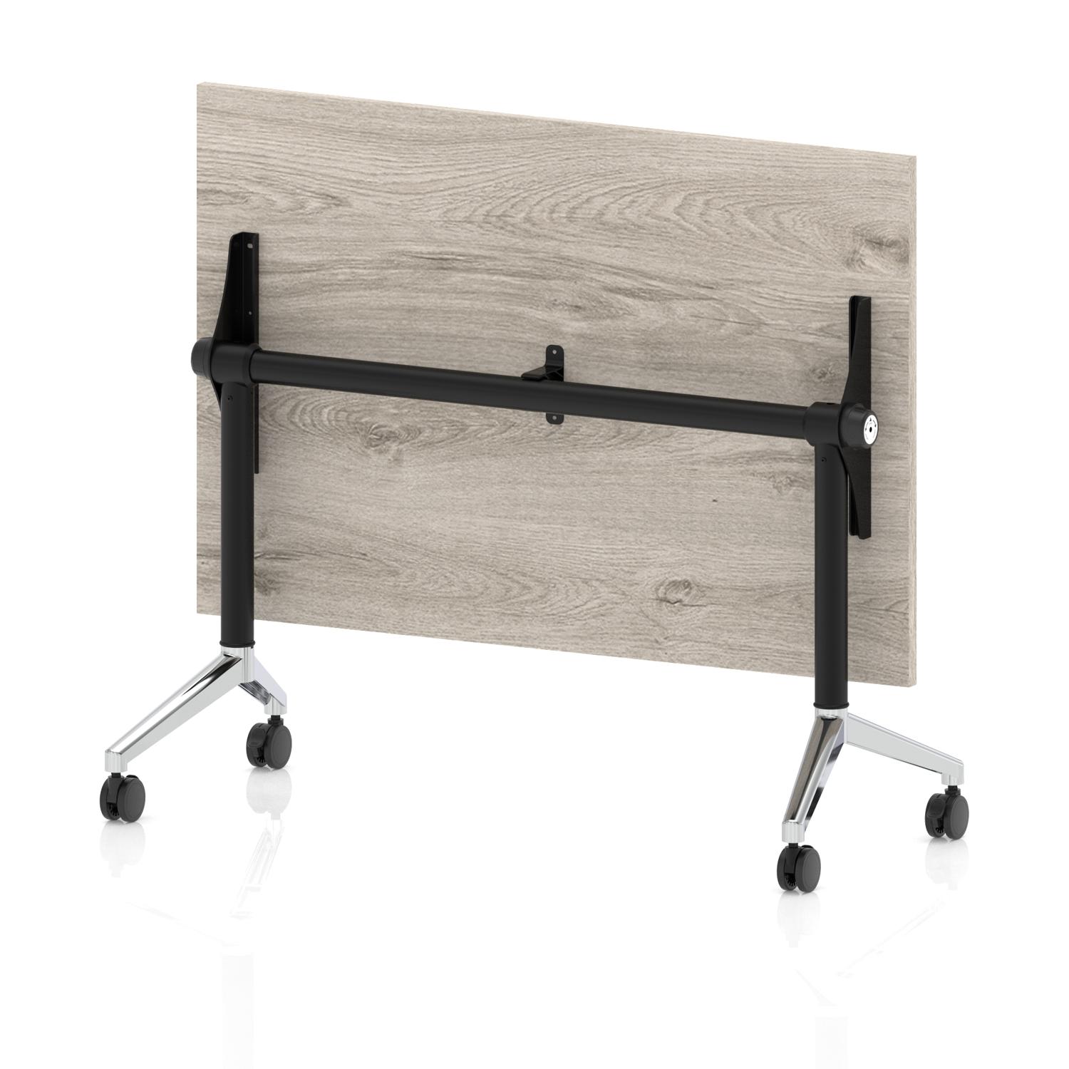 Impulse Plus Flip Top 1200mm Rectangular Table With Chrome Foot Grey Oak Top