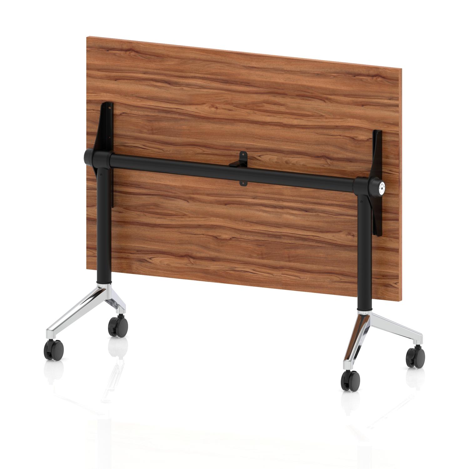 Impulse Plus Flip Top 1200mm Rectangular Table With Chrome Foot Walnut Top